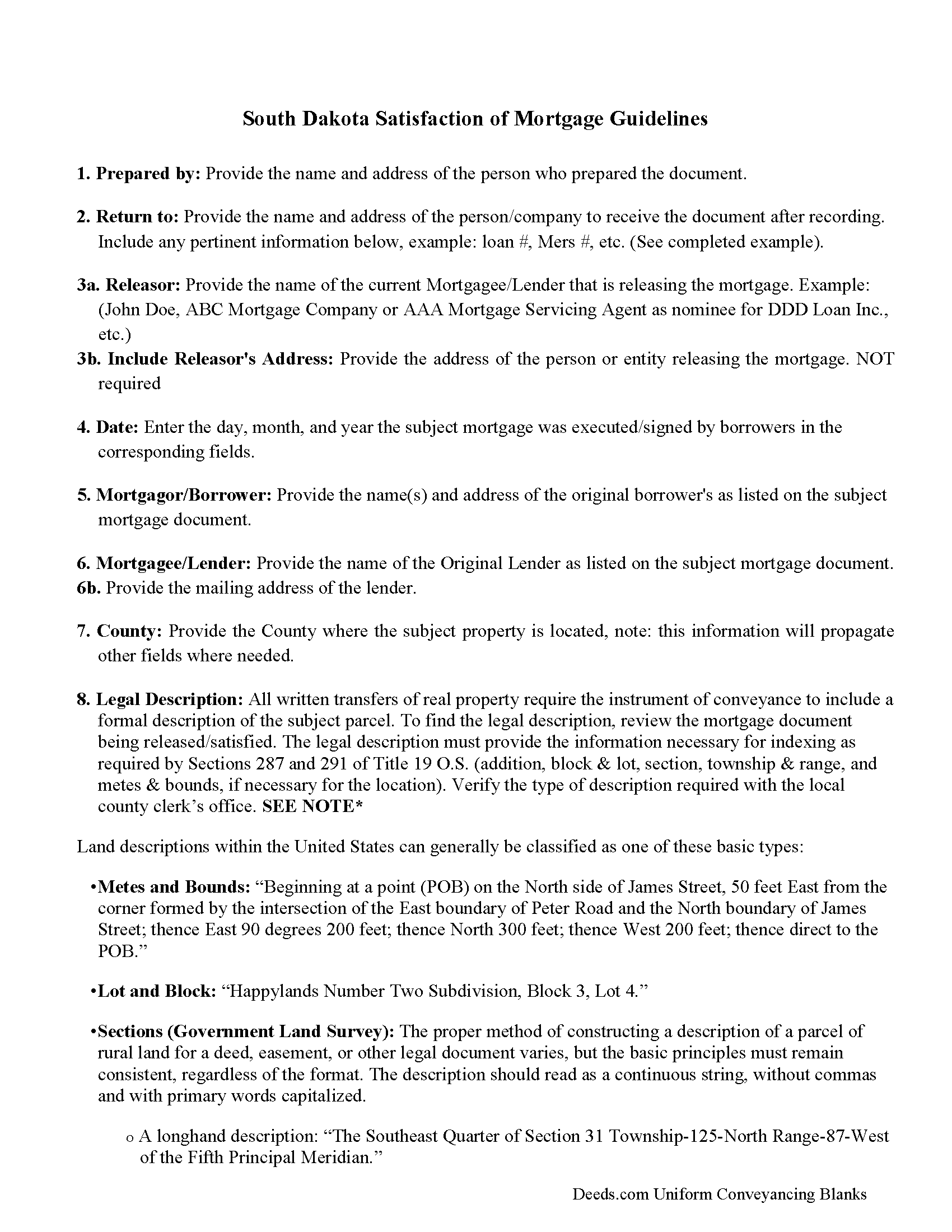 Turner County Satisfaction of Mortgage Guidelines
