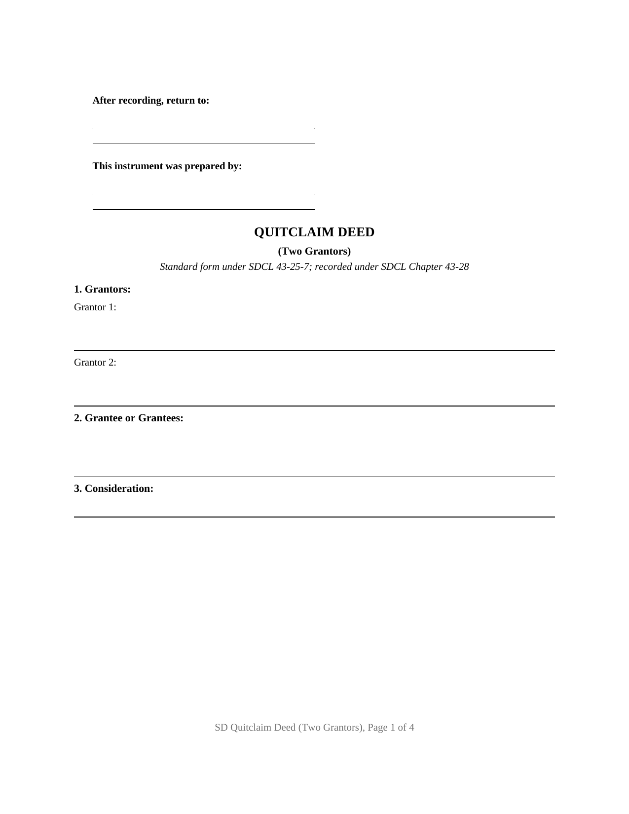 South Dakota Quitclaim Deed (Two Grantors)