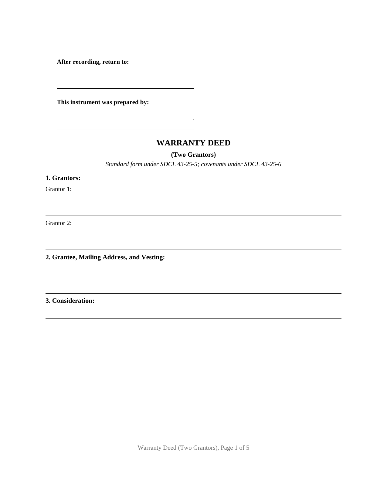 South Dakota Warranty Deed (Two Grantors)