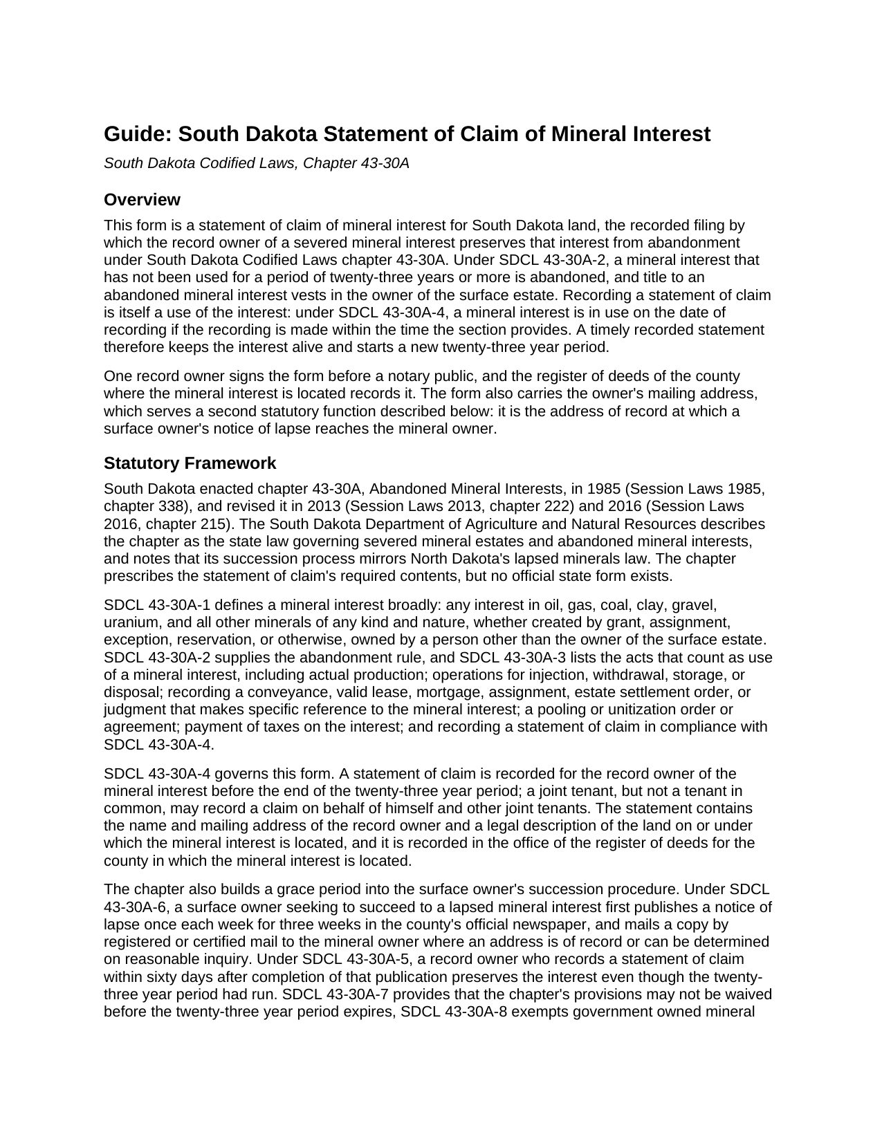 Fall River County Statement of Claim of Mineral Interest Guide