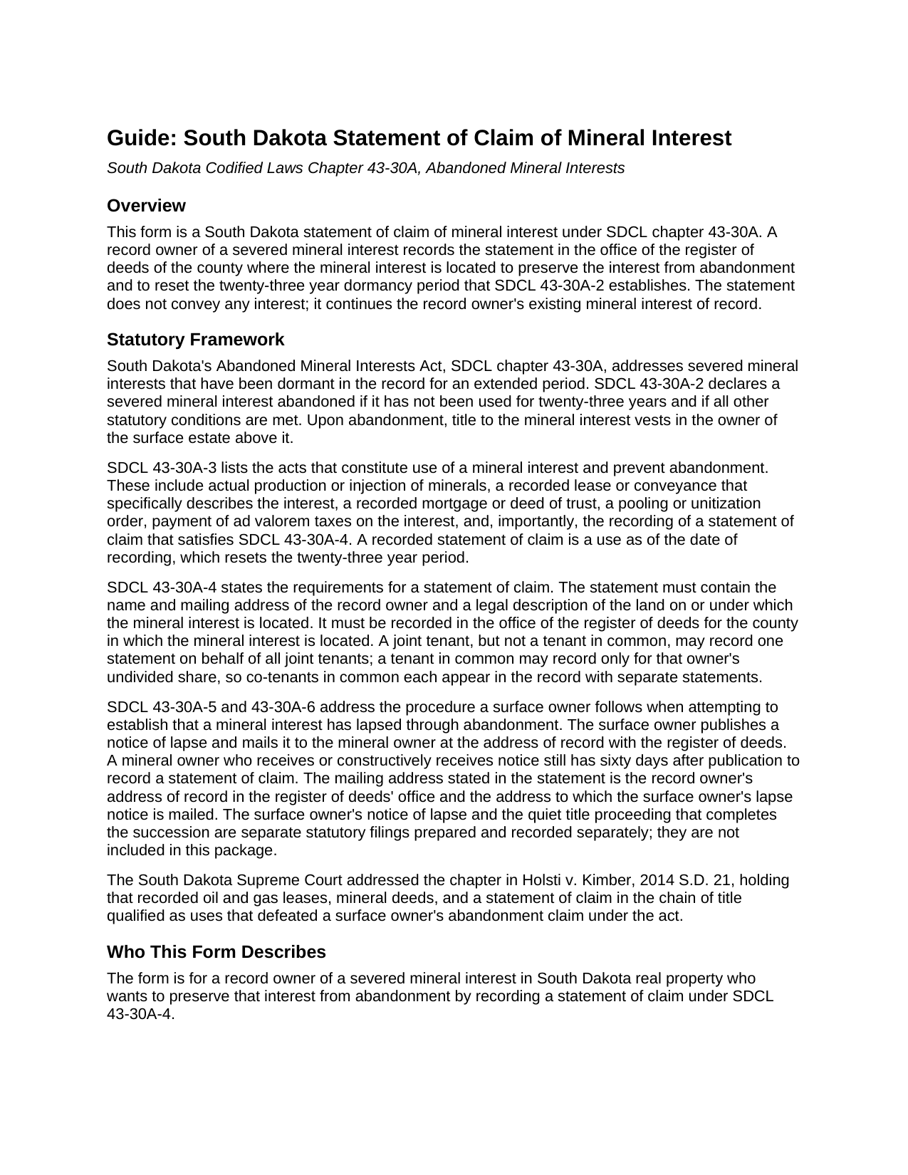 Custer County Statement of Claim of Mineral Interest Guide
