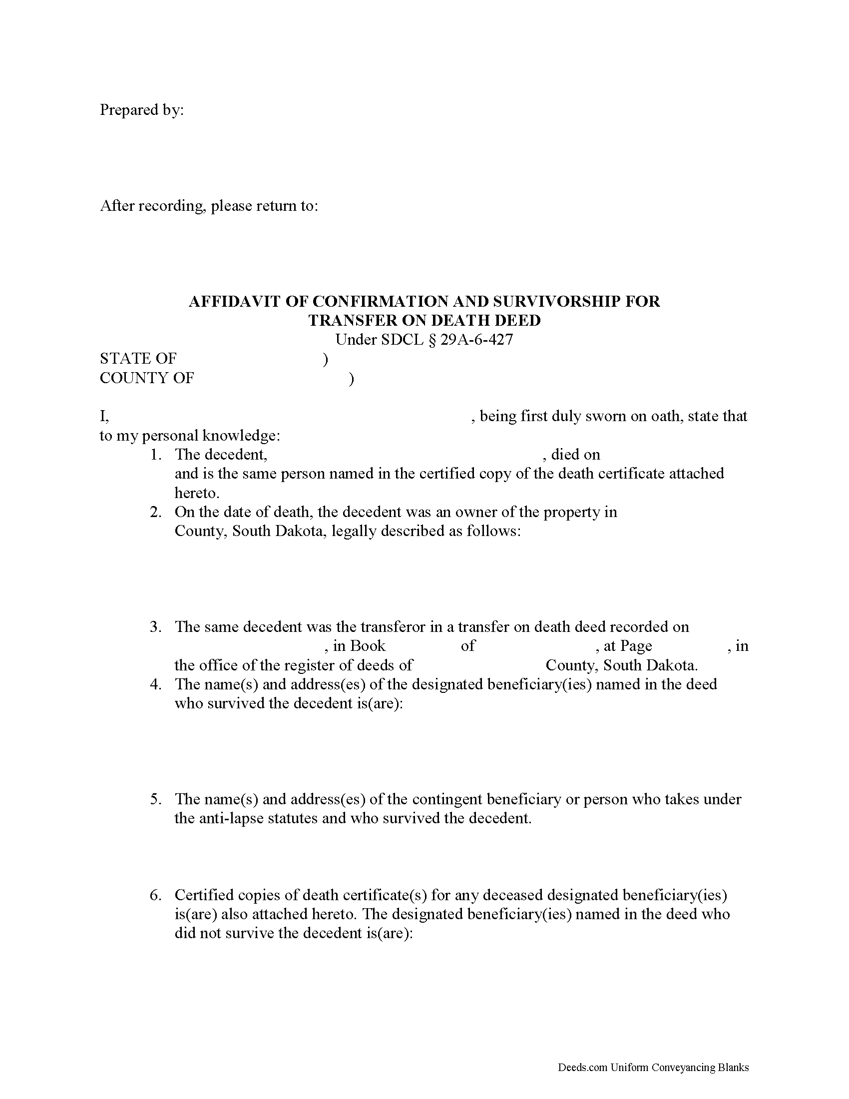 Mccook County Transfer on Death Affidavit Form
