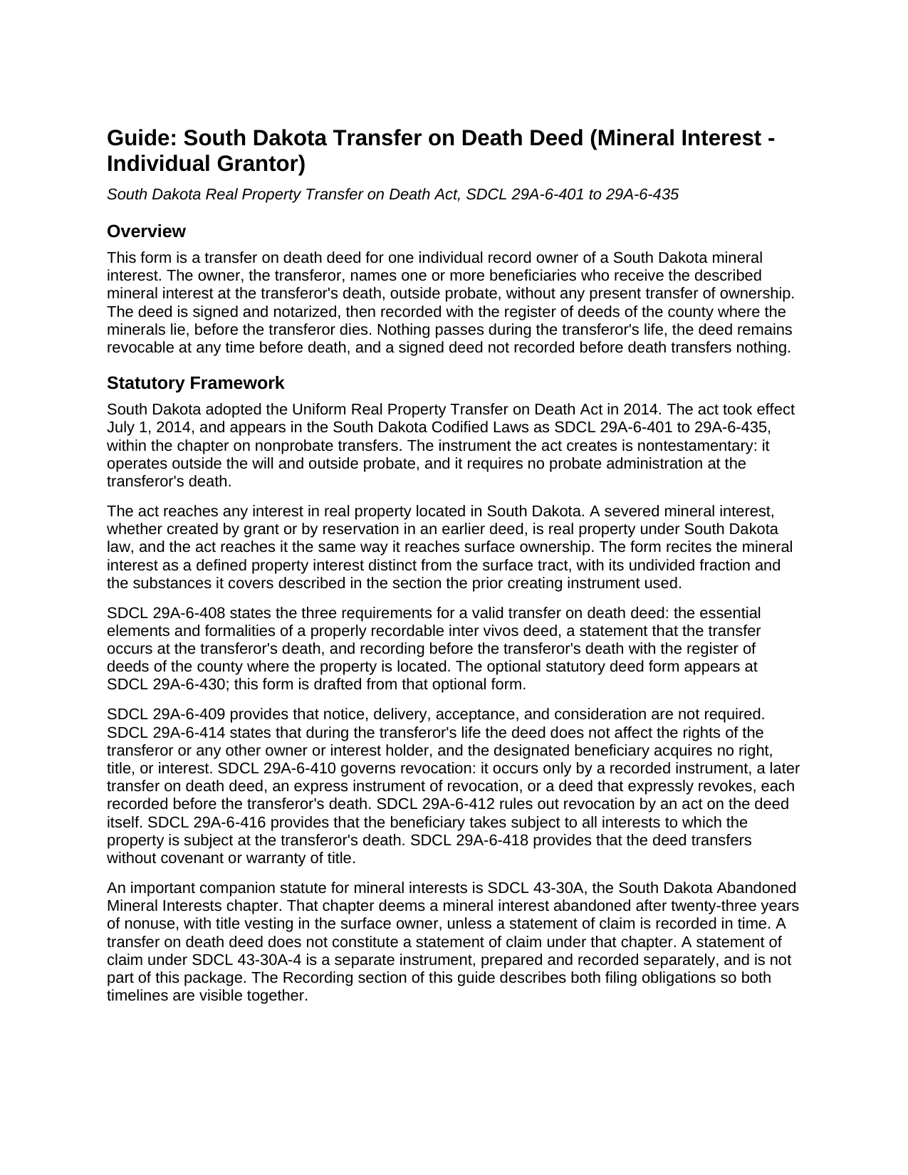 Marshall County Transfer on Death Deed (Mineral Interest - Individual Grantor) Guide