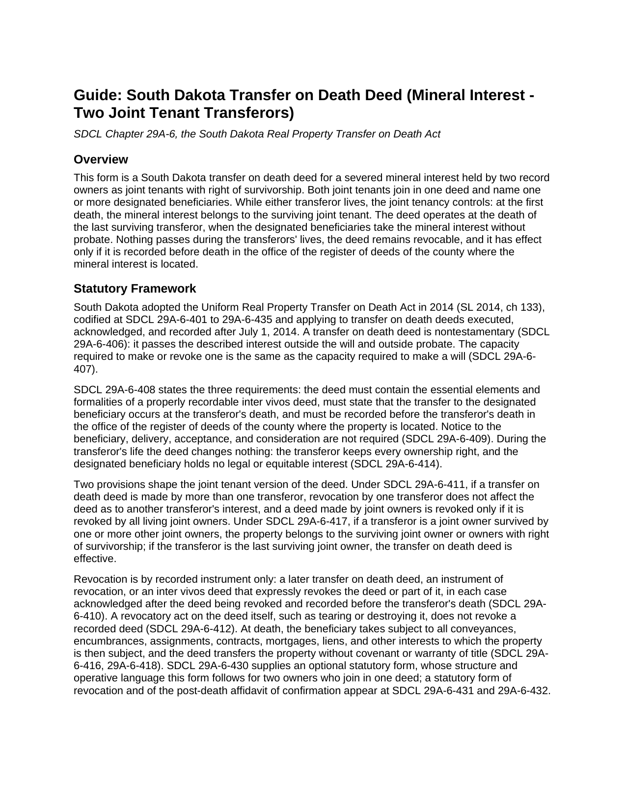 Mellette County Transfer on Death Deed (Mineral Interest - Two Joint Tenant Transferors) Guide