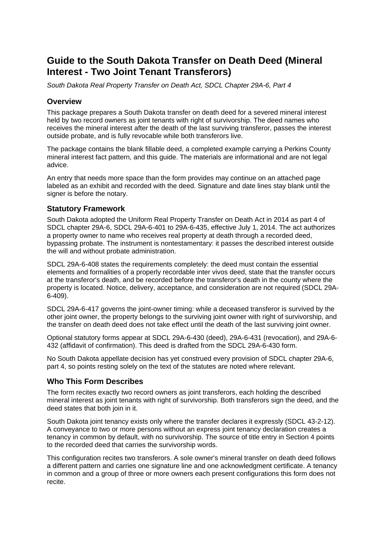 Hyde County Transfer on Death Deed (Mineral Interest - Two Joint Tenant Transferors) Guide