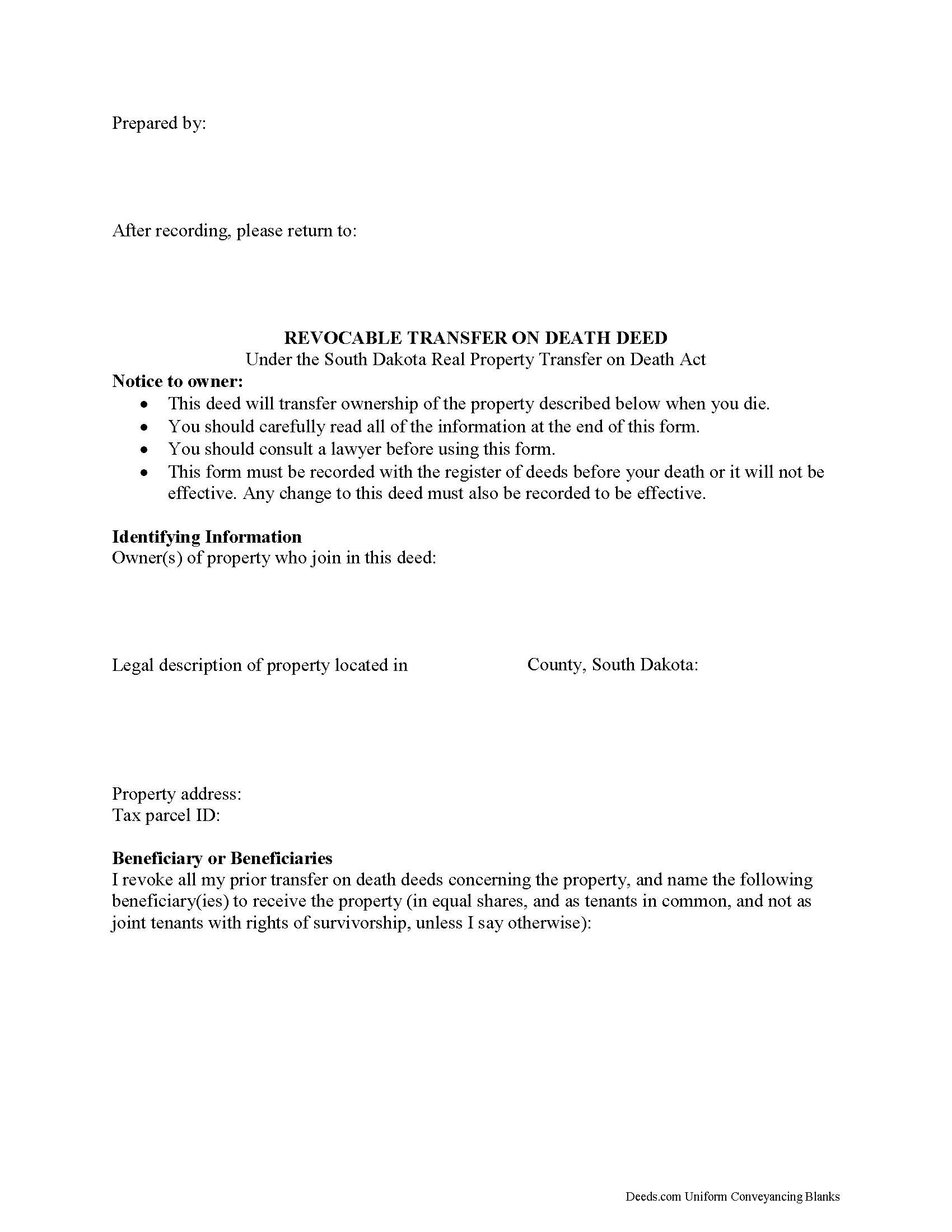 Campbell County Transfer on Death Deed Form