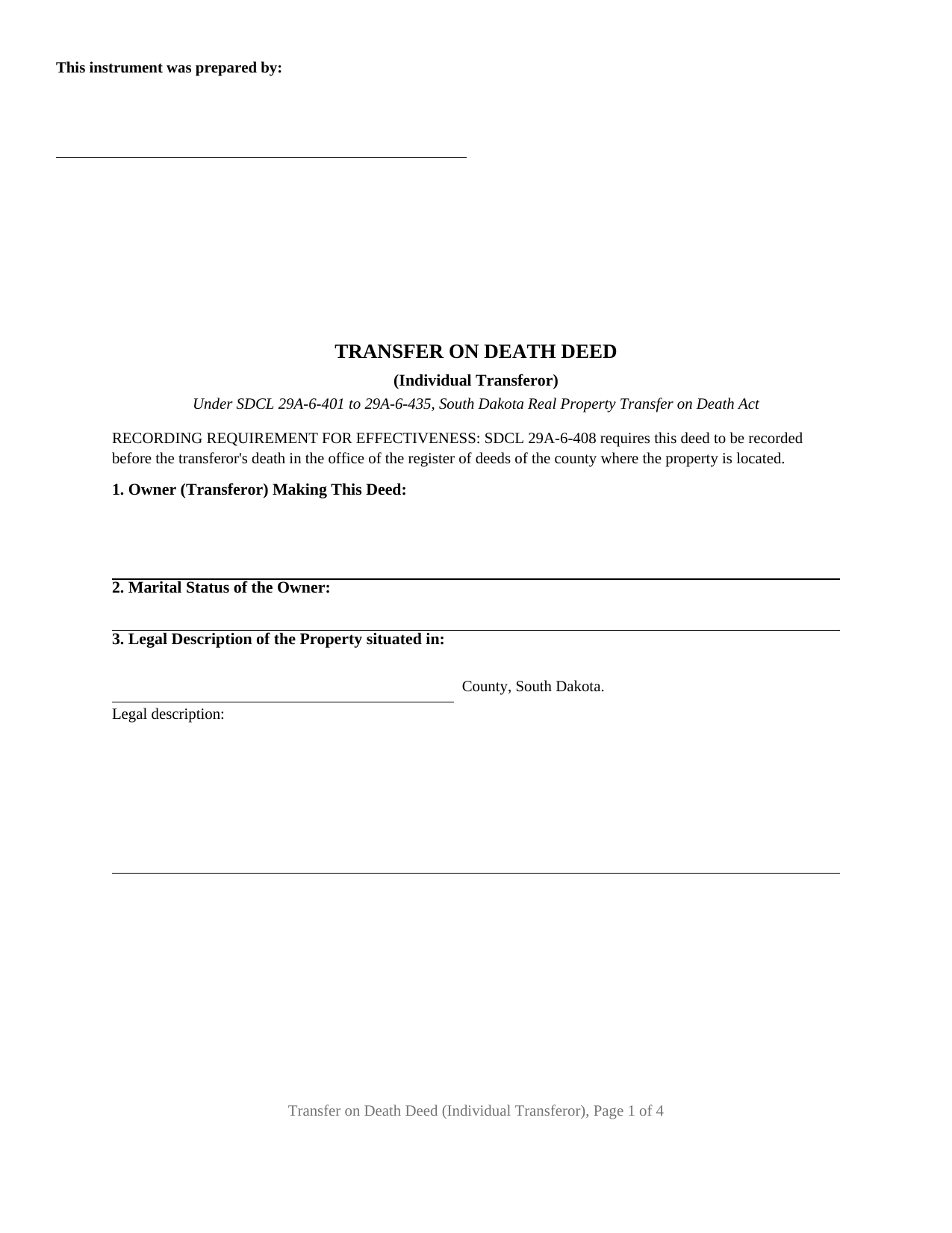 Grant County Transfer on Death Deed Form