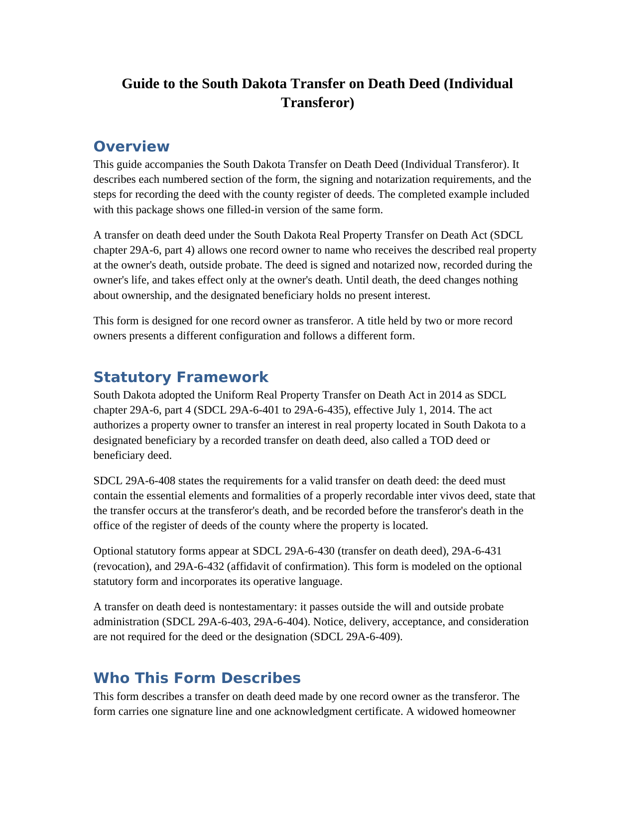 Mccook County Transfer on Death Deed Guide