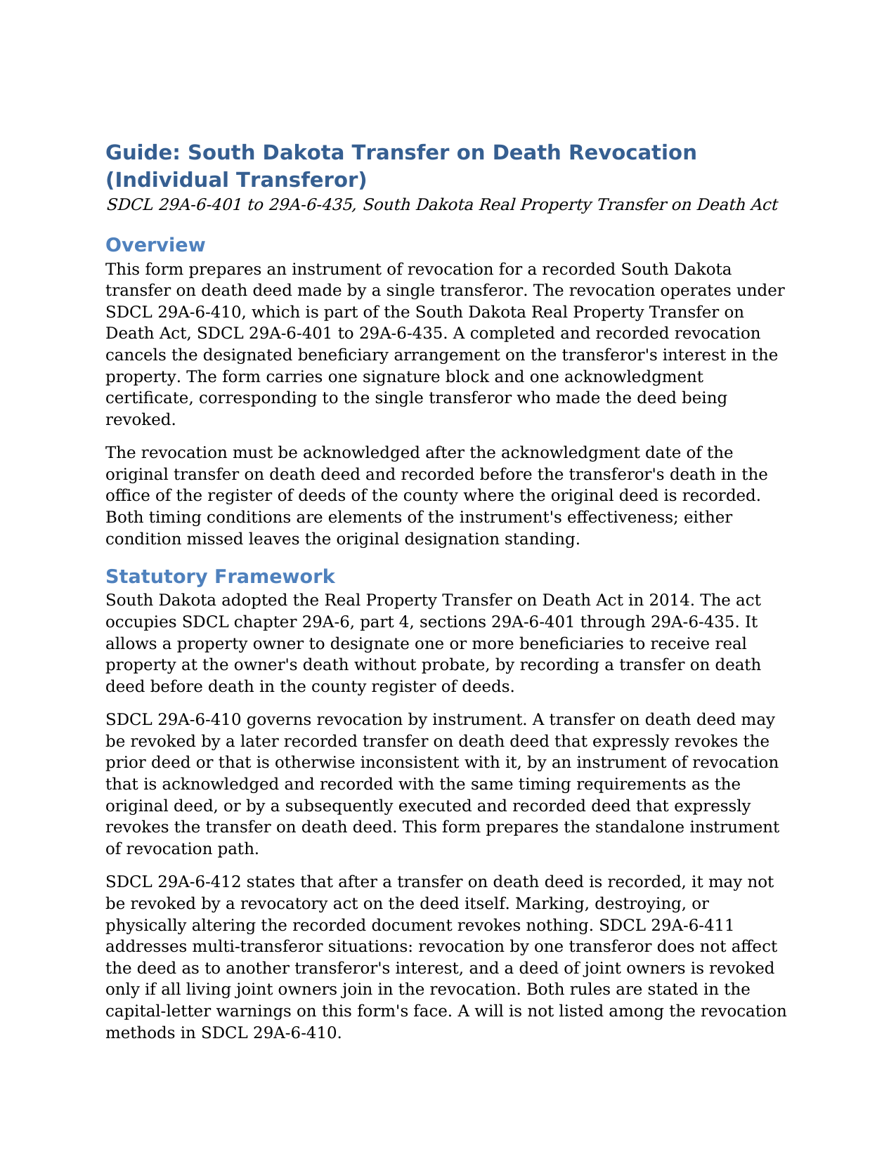Grant County Transfer on Death Revocation (Individual Transferor) Guide