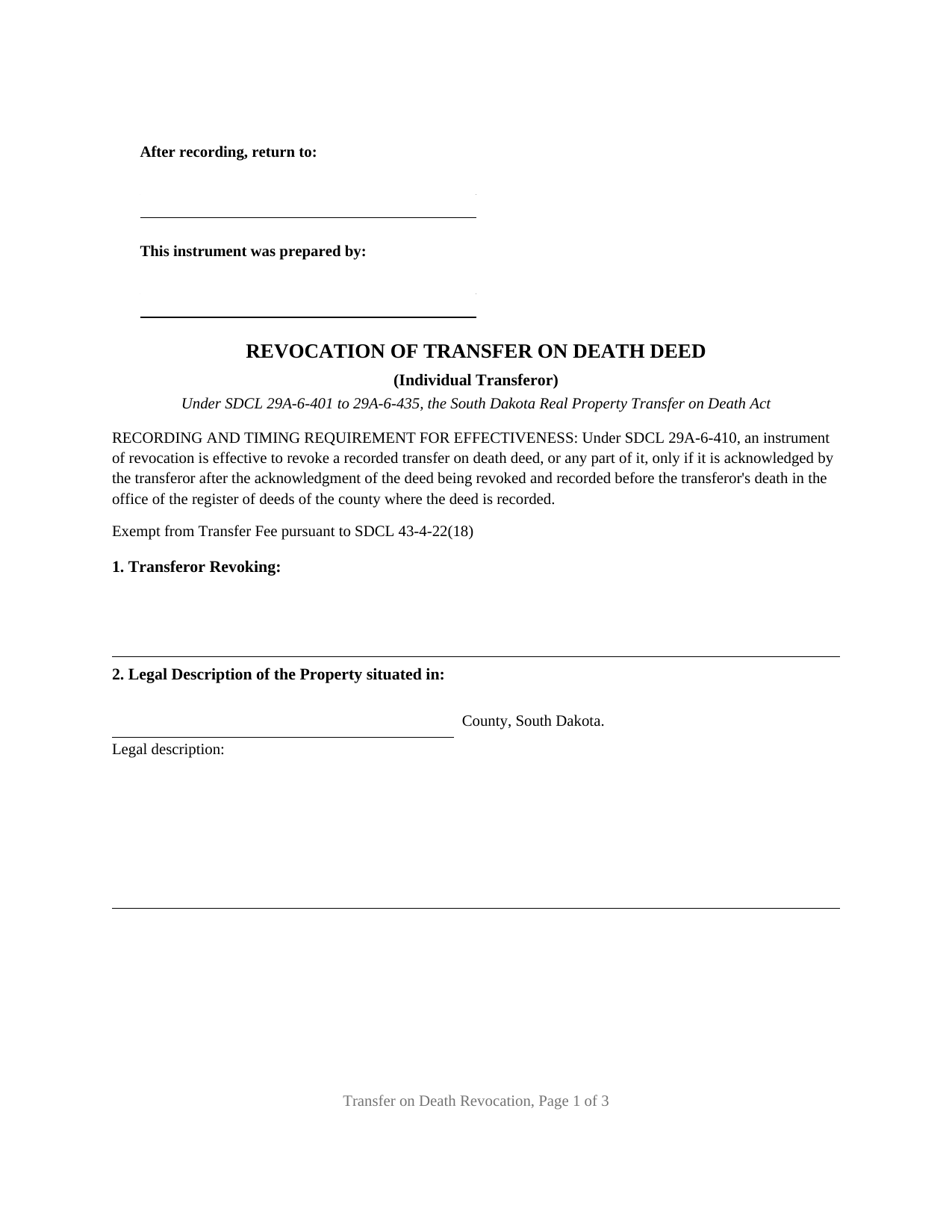 Grant County Transfer on Death Revocation (Individual Transferor) Form