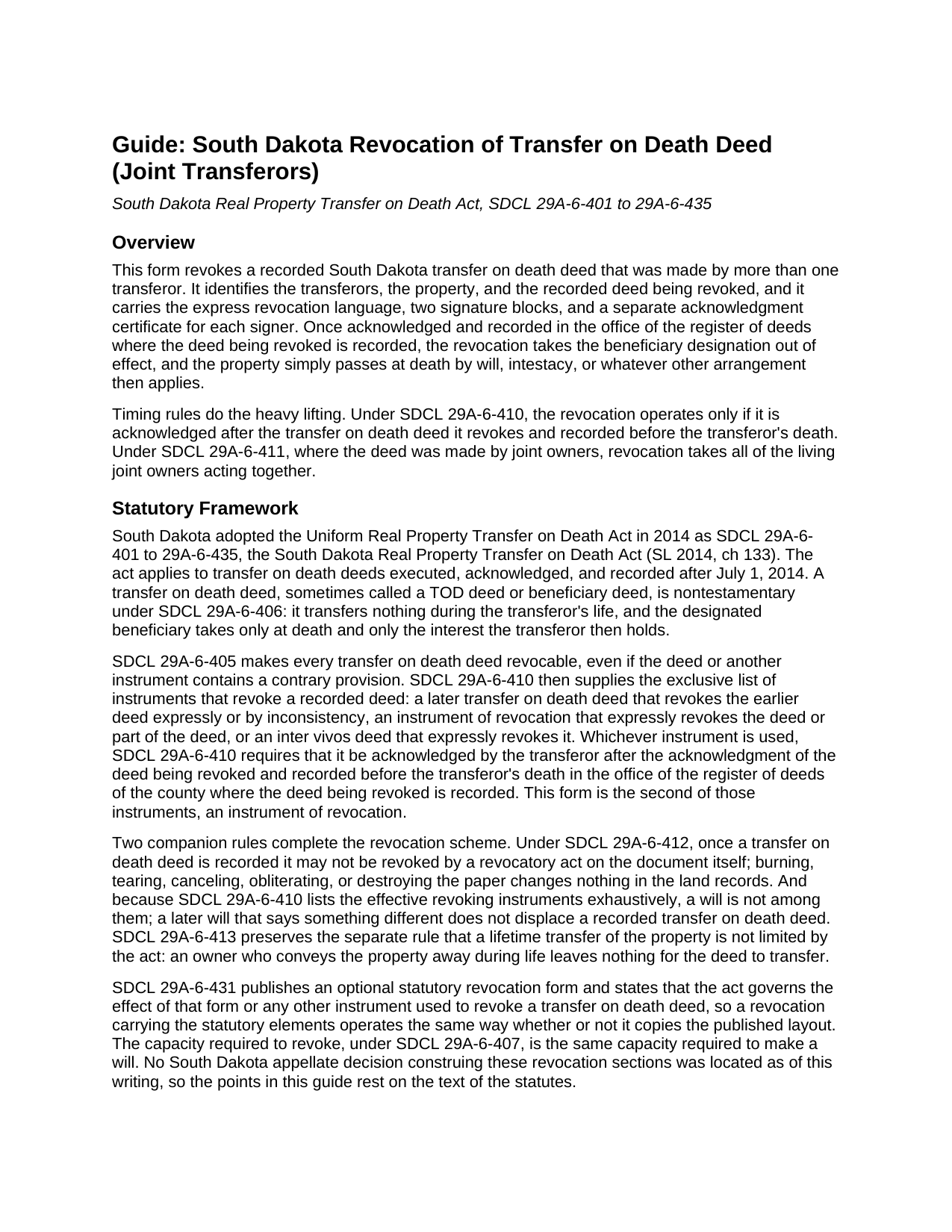 Custer County Transfer on Death Revocation (Joint Transferors) Guide