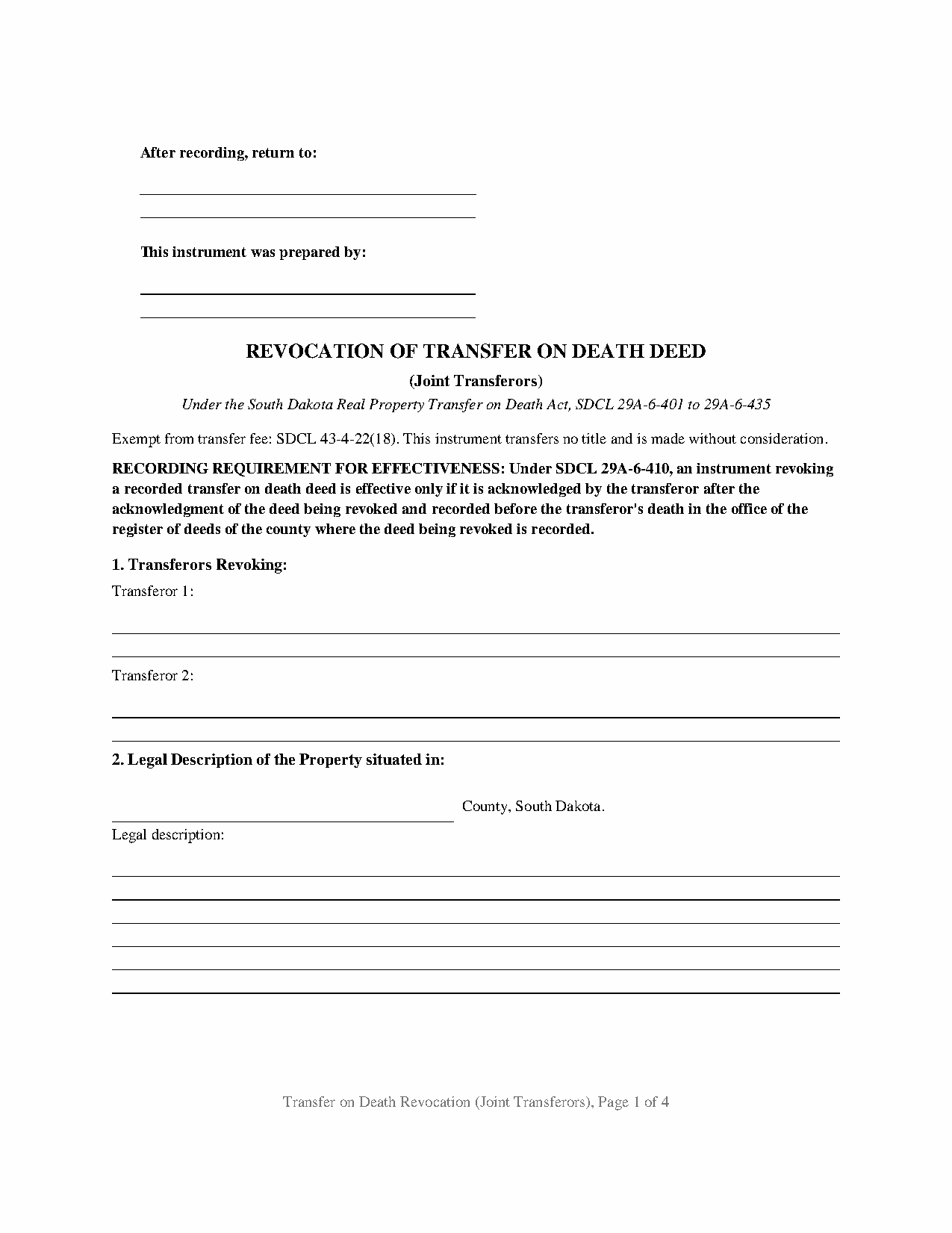 Hyde County Transfer on Death Revocation (Joint Transferors) Form