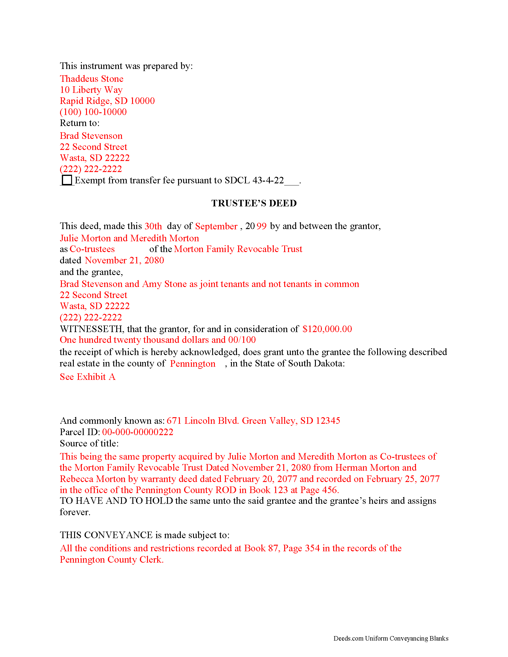Campbell County Completed Example of the Trustee Deed Document