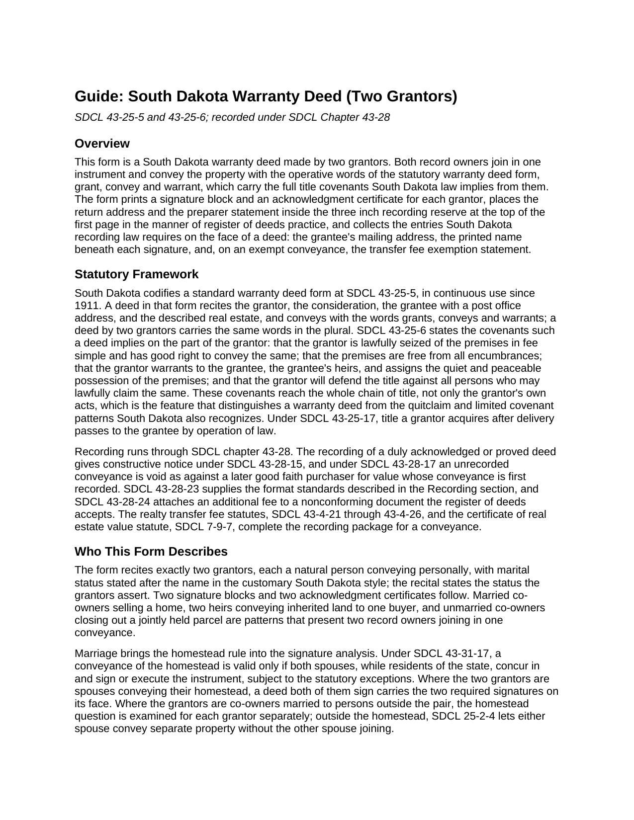 Jerauld County Warranty Deed (Two Grantors) Guide