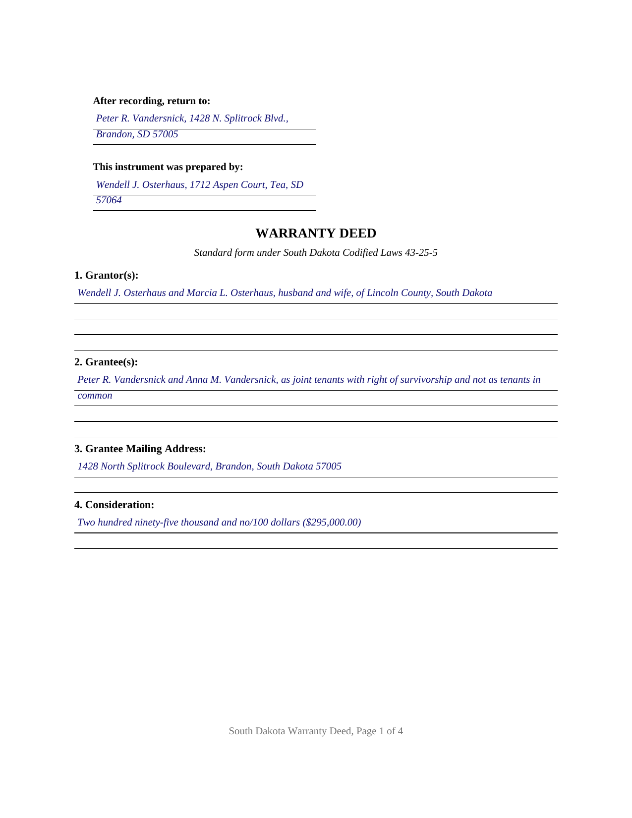 Douglas County Completed Example of the Warranty Deed Document