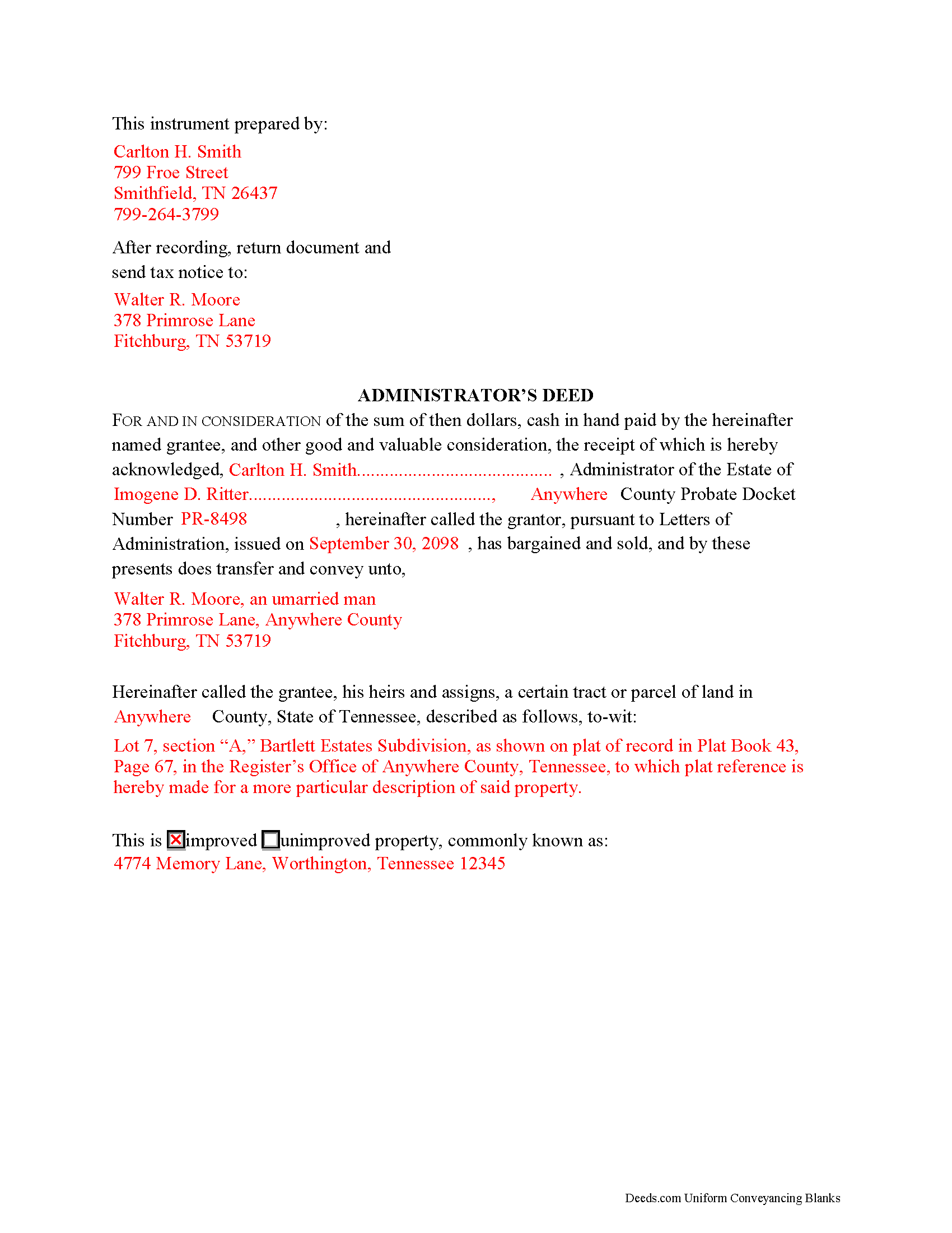 Hancock County Completed Example of the Administrator Deed Document