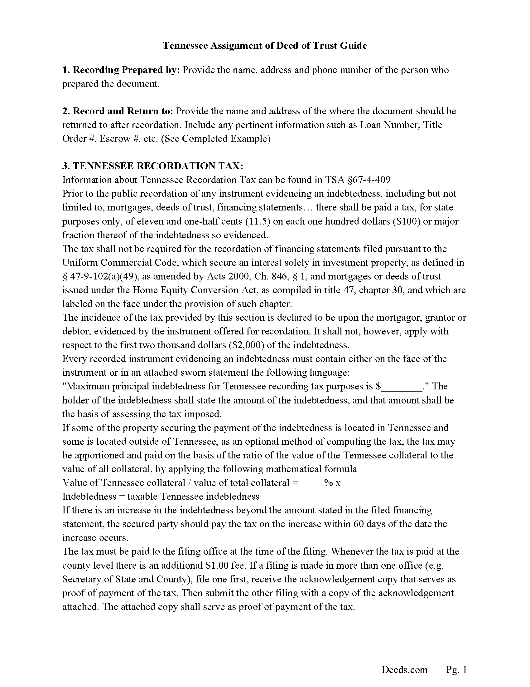 Tipton County Guidelines for Assignment of Deed of Trust