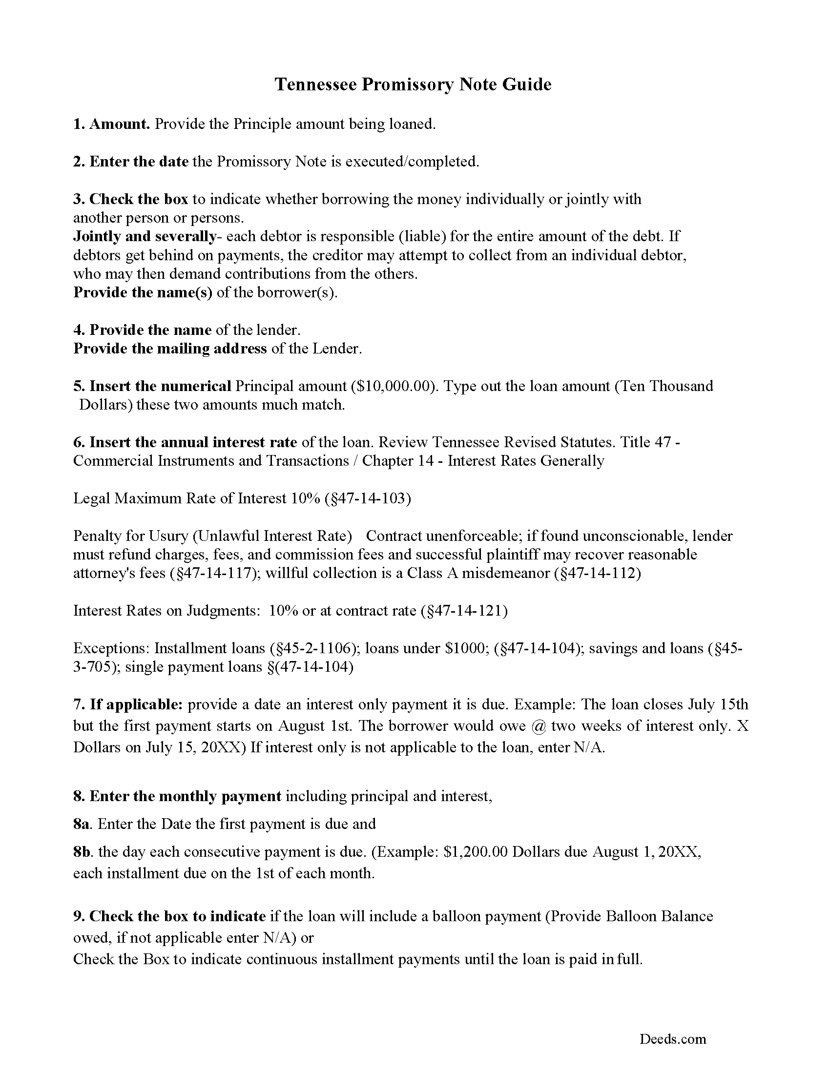 Promissory Note Guidelines