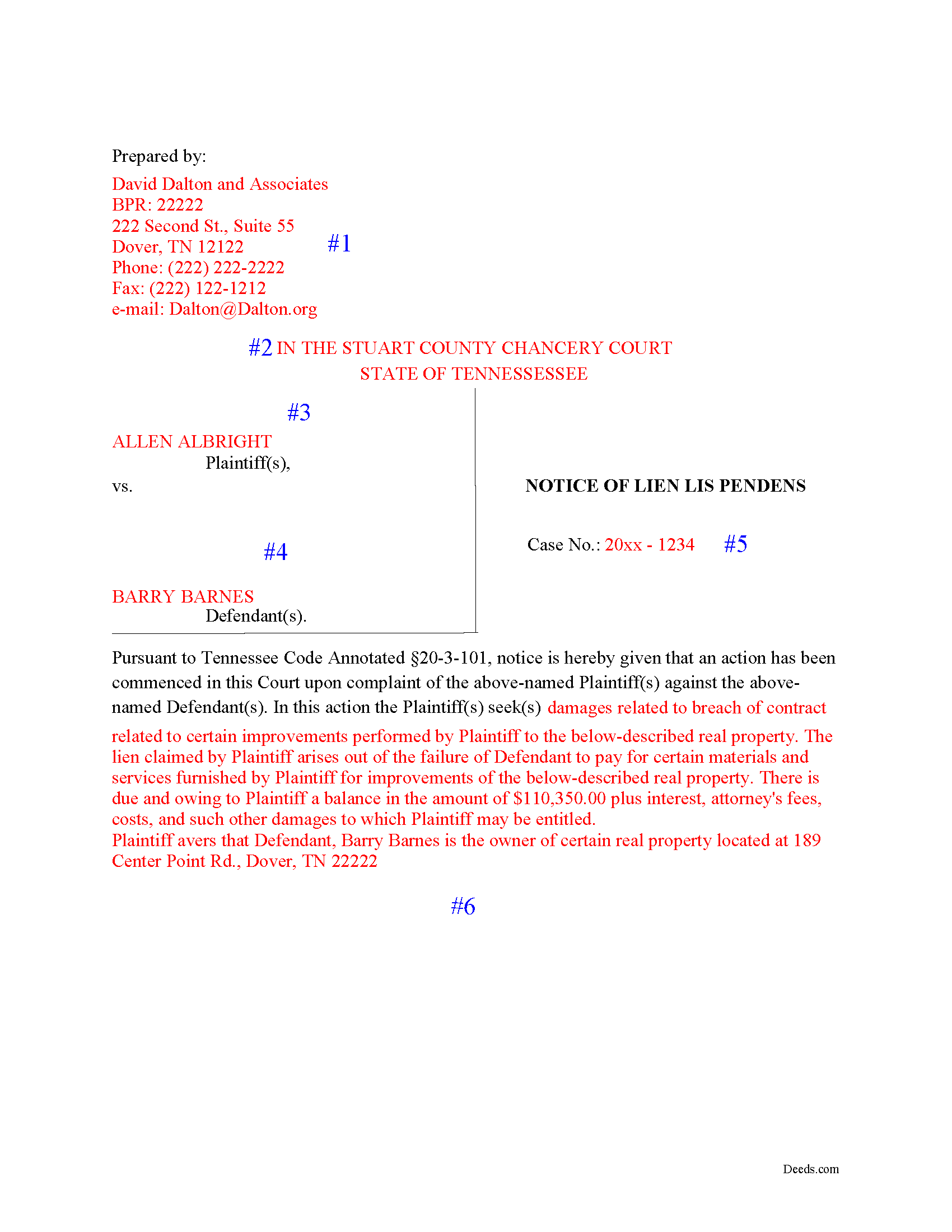 Hancock County Completed Example of the Disclaimer of Interest Document
