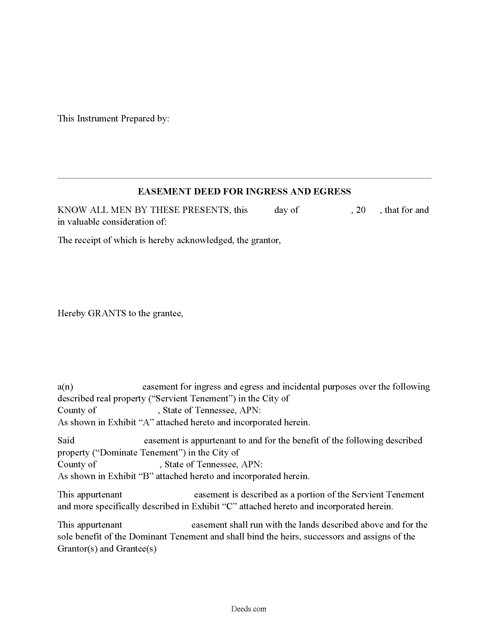 Davidson County Easement Deed Forms Tennessee Deeds