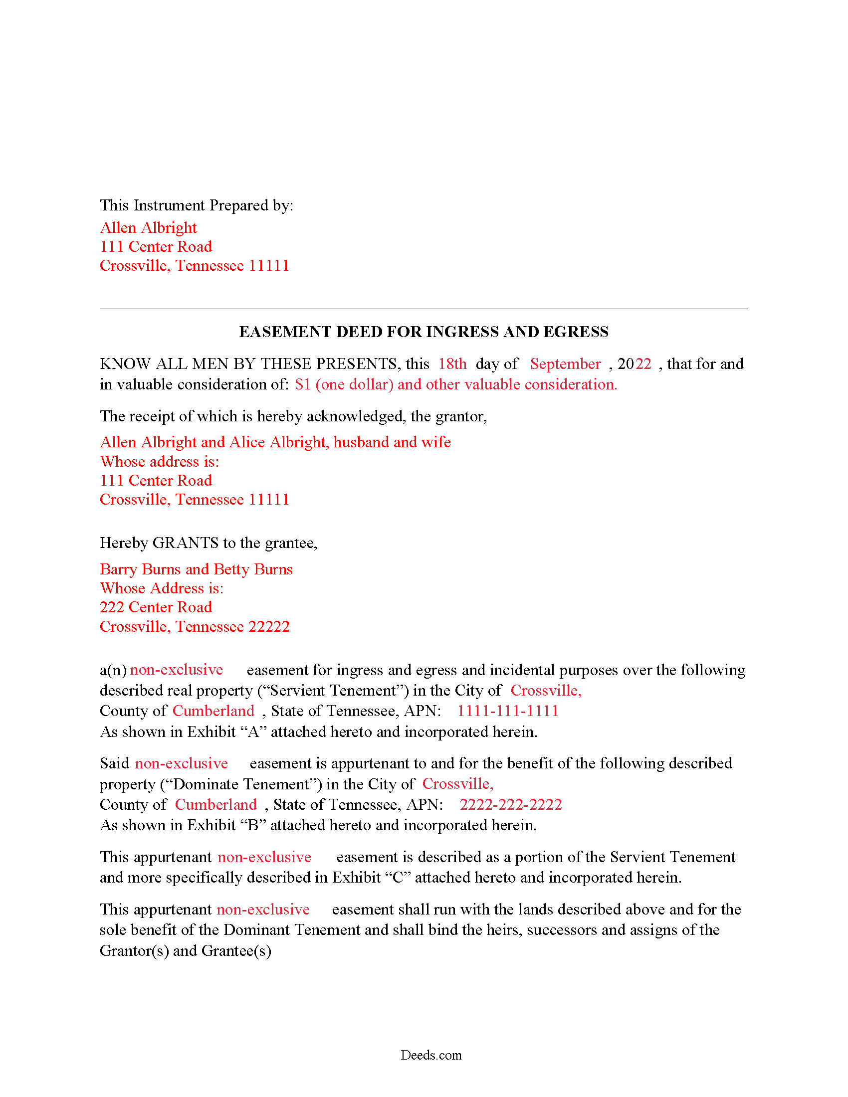 Completed Example of the Easement Deed Document