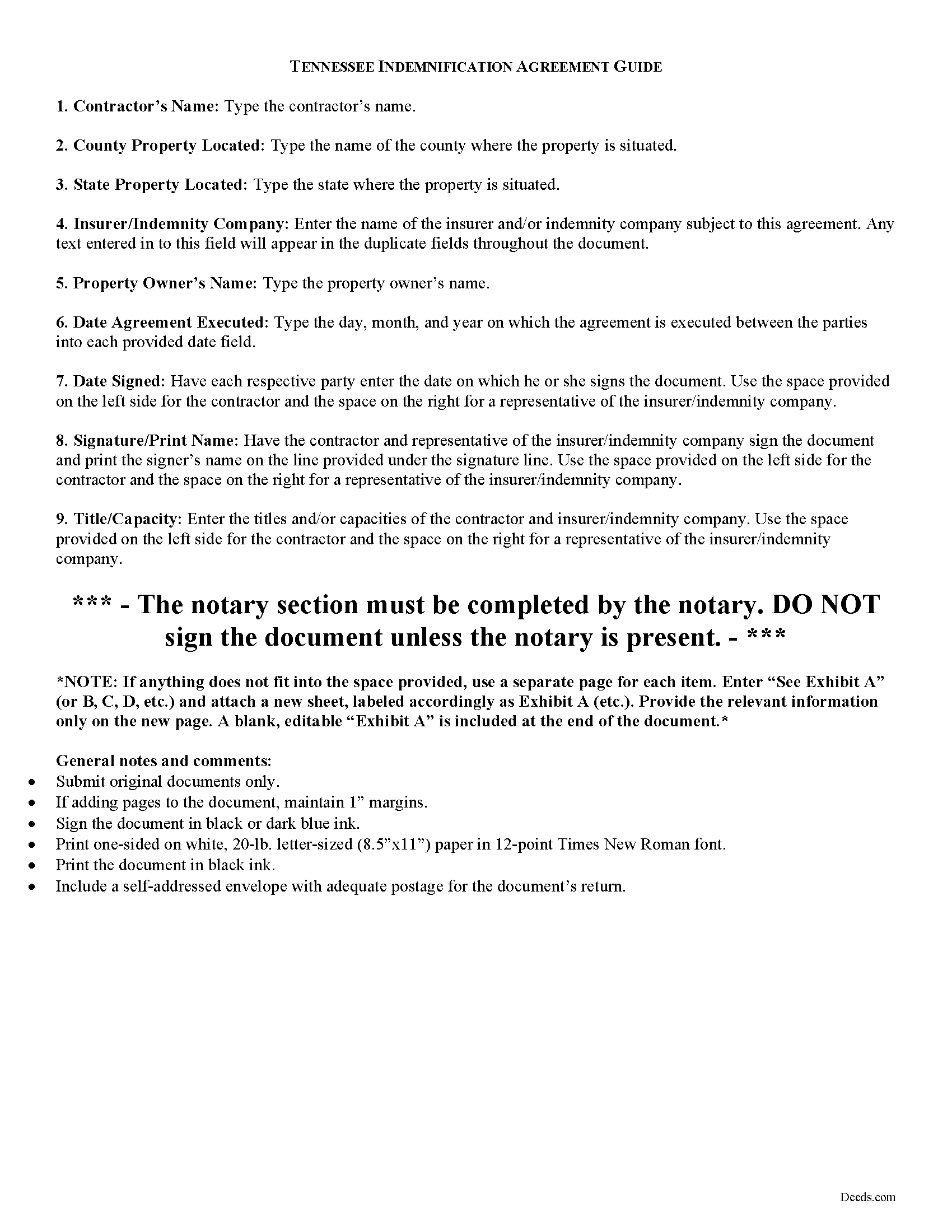 Bledsoe County Indemnity Agreement Guide
