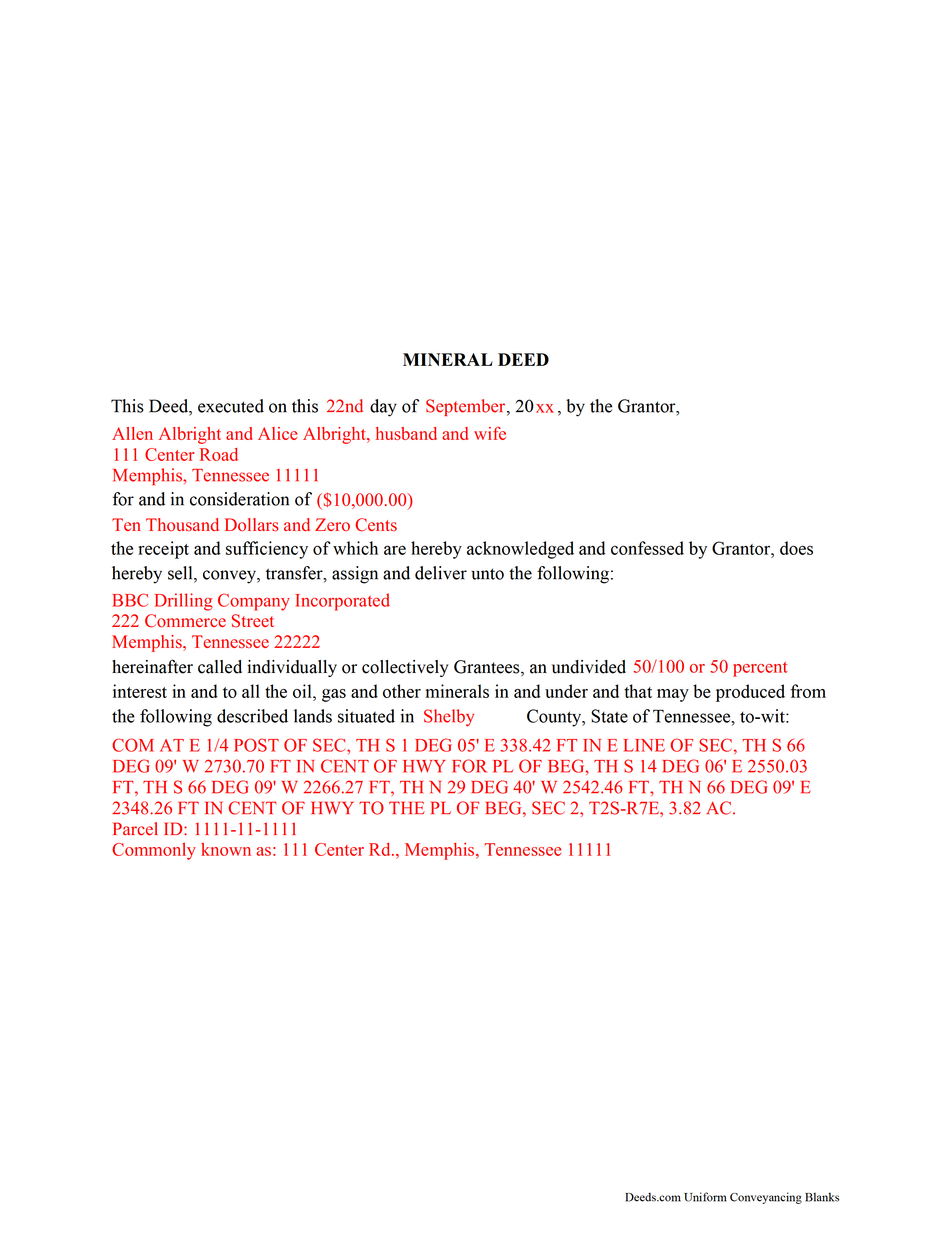 Hancock County Completed Example of the Mineral Deed