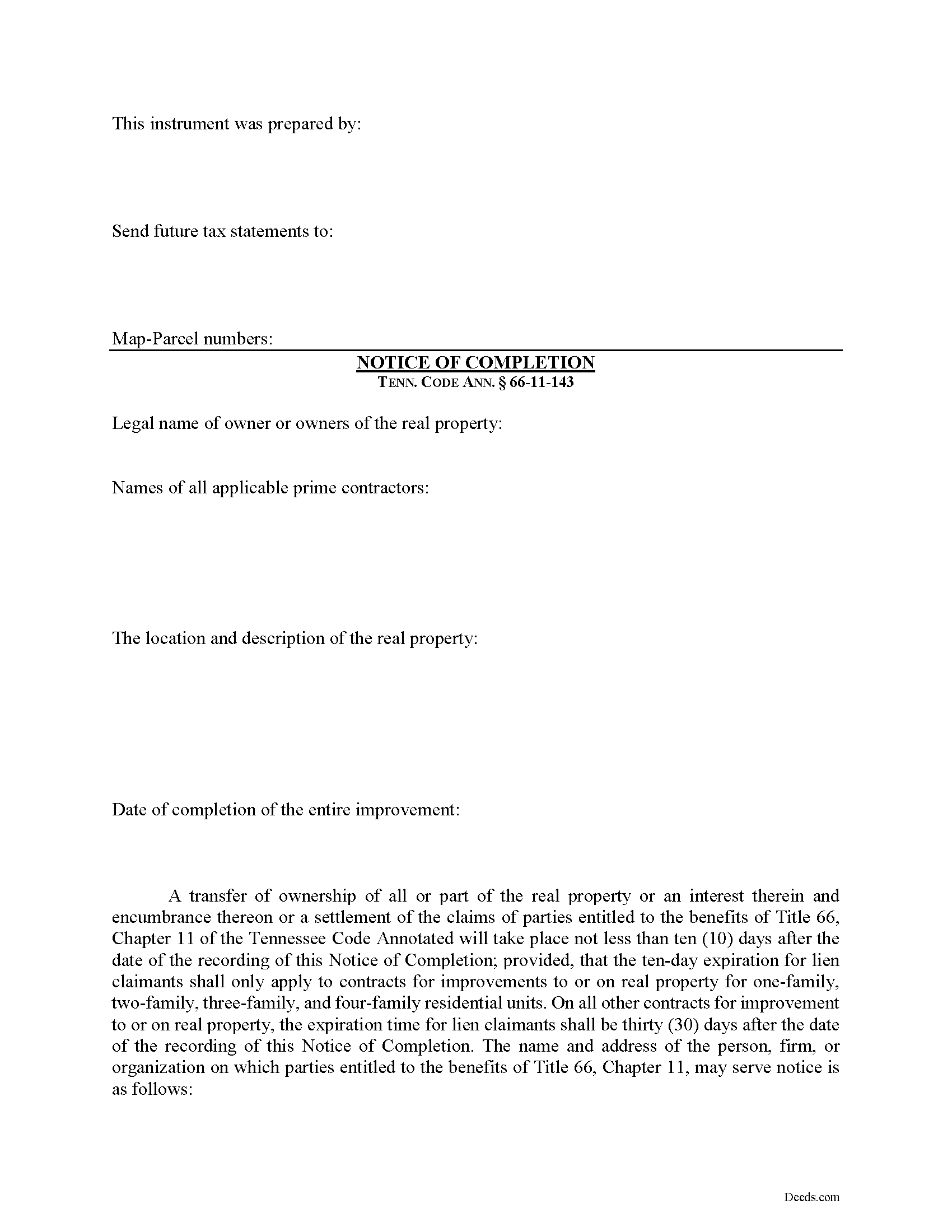 Hancock County Notice of Completion Form