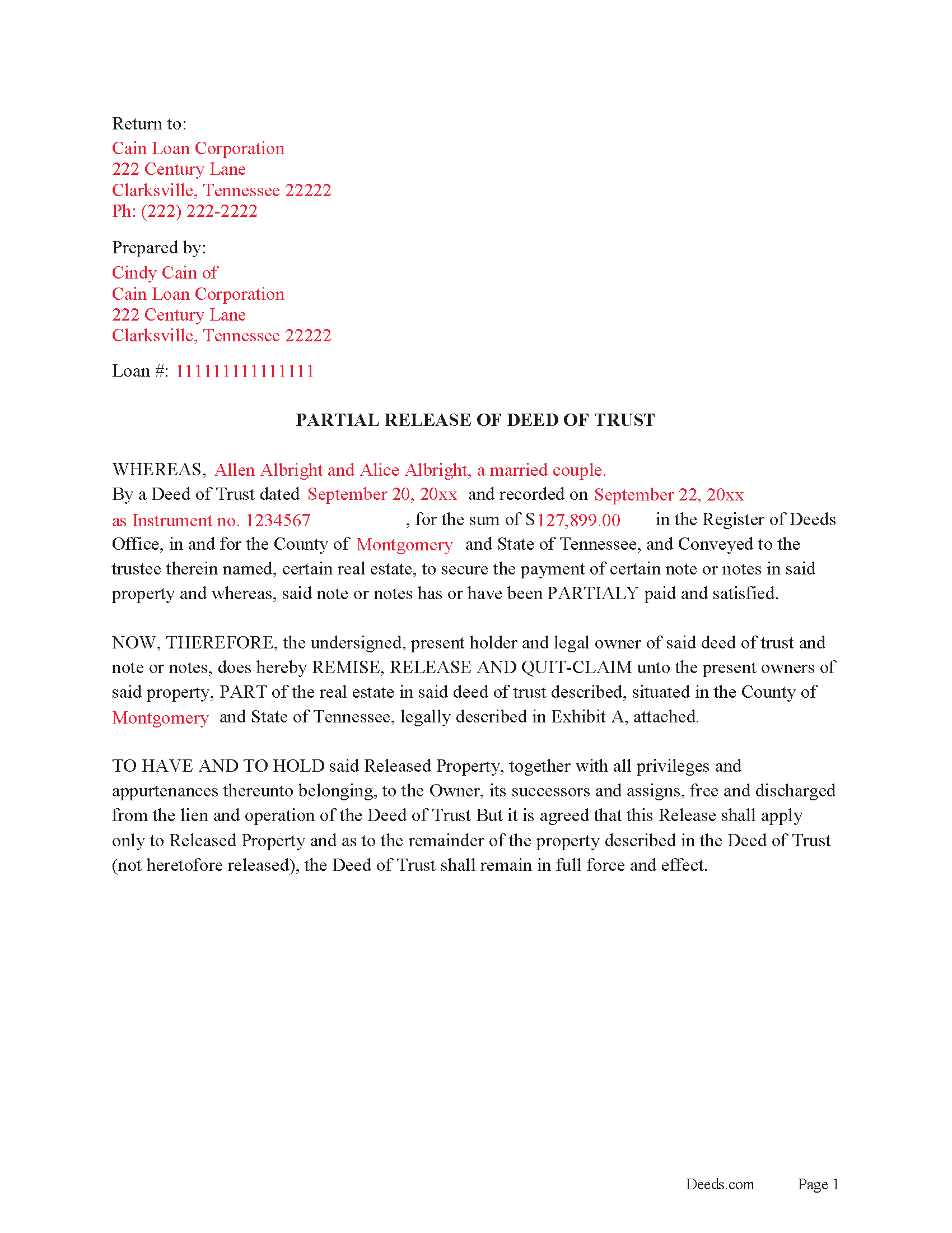 Houston County Completed Example of a Partial Release of DOT Document