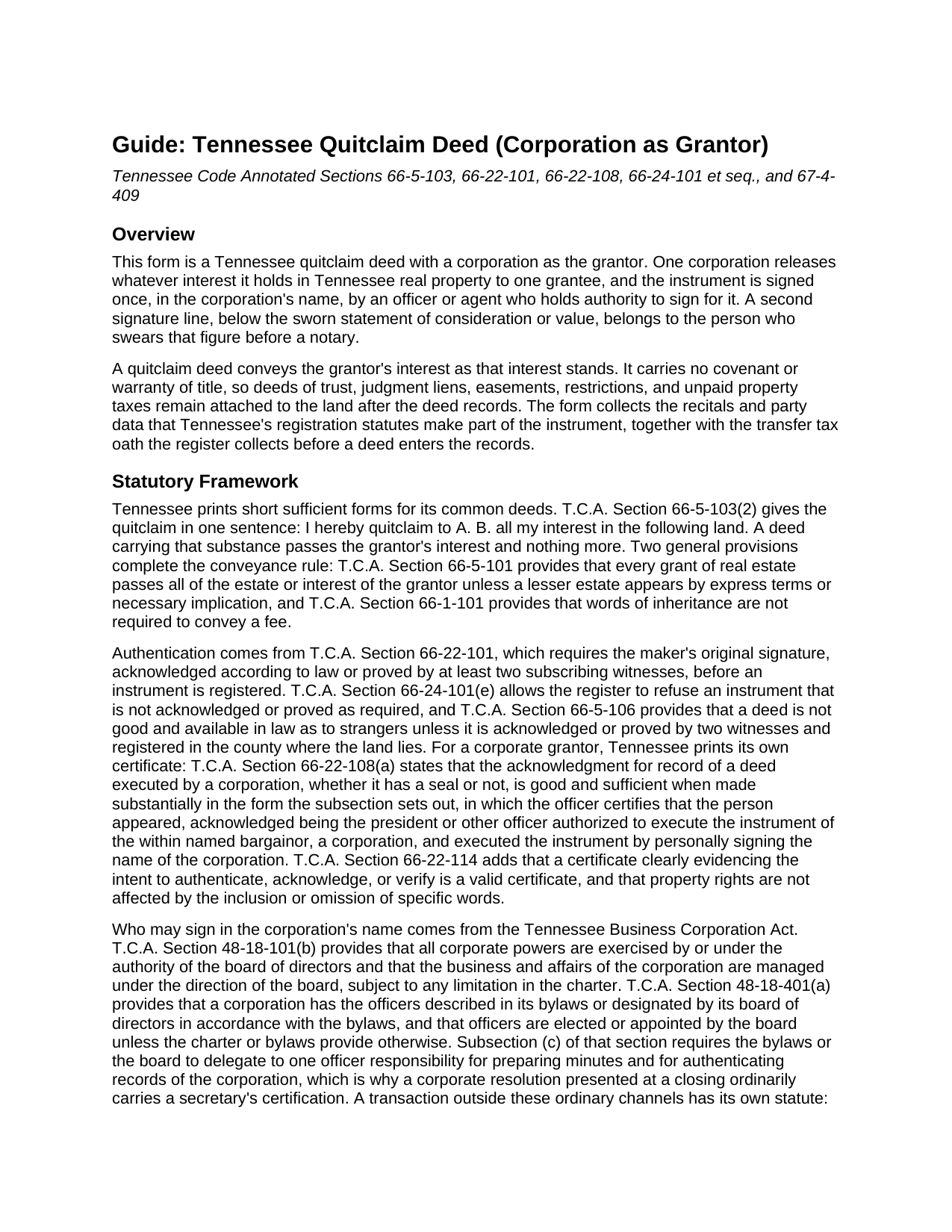 Overton County Quitclaim Deed (Corporation Grantor) Guide