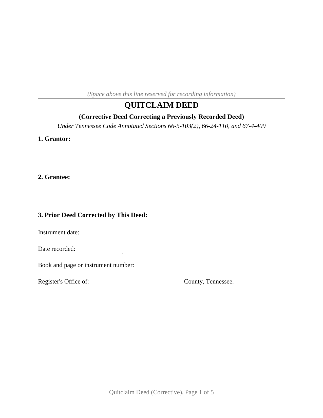 Chester County Quitclaim Deed (Corrective) Form