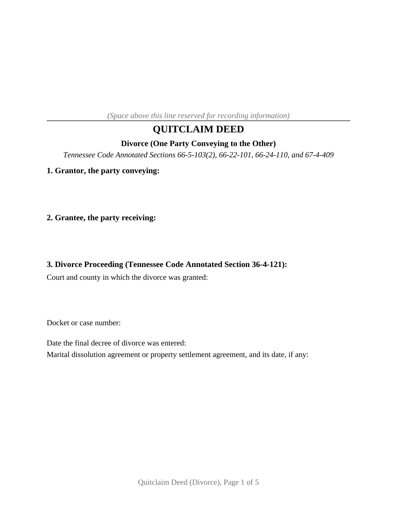 Carroll County Quitclaim Deed (Divorce) Form