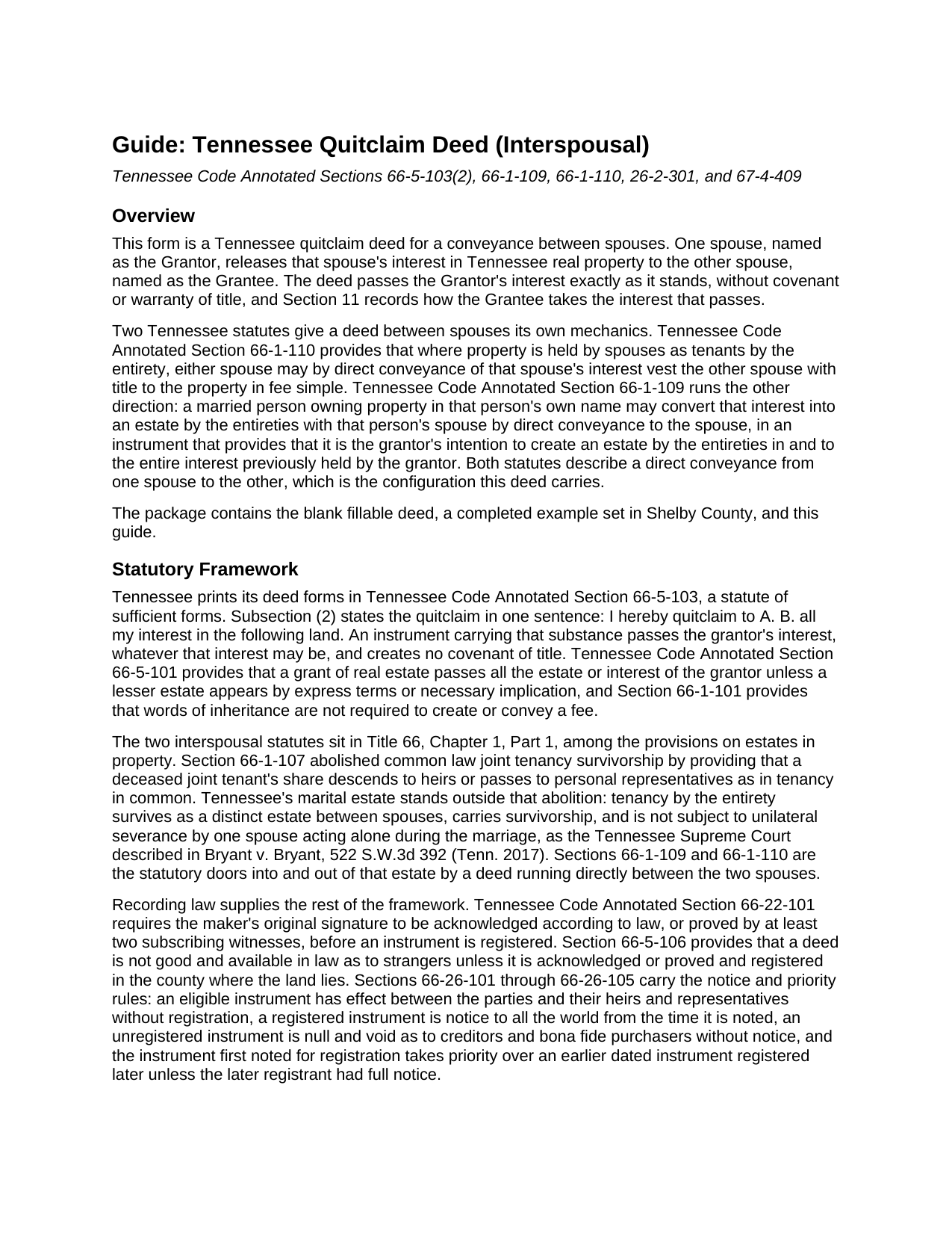 Marshall County Quitclaim Deed (Interspousal) Guide