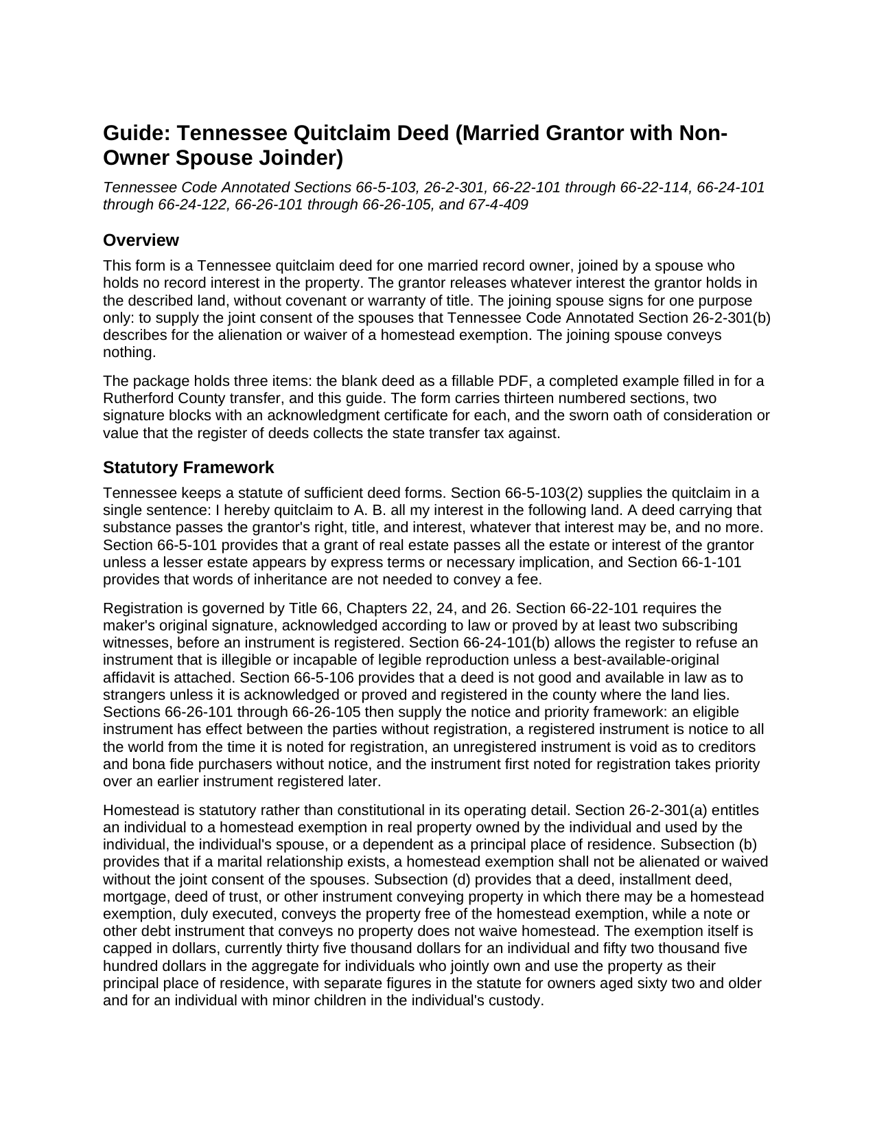 Grainger County Quitclaim Deed (Married Grantor with Non-Owner Spouse Joinder) Guide