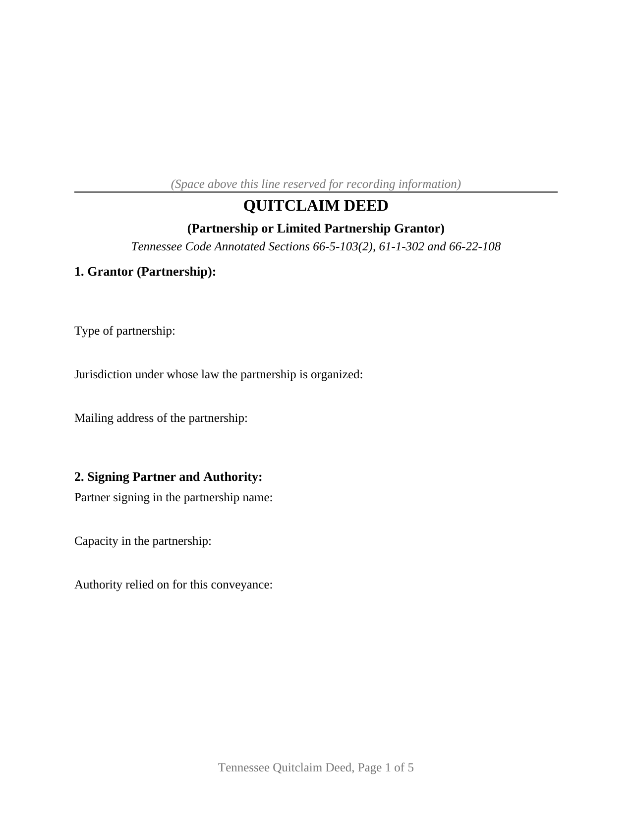 Wayne County Quitclaim Deed (Partnership or Limited Partnership Grantor) Form