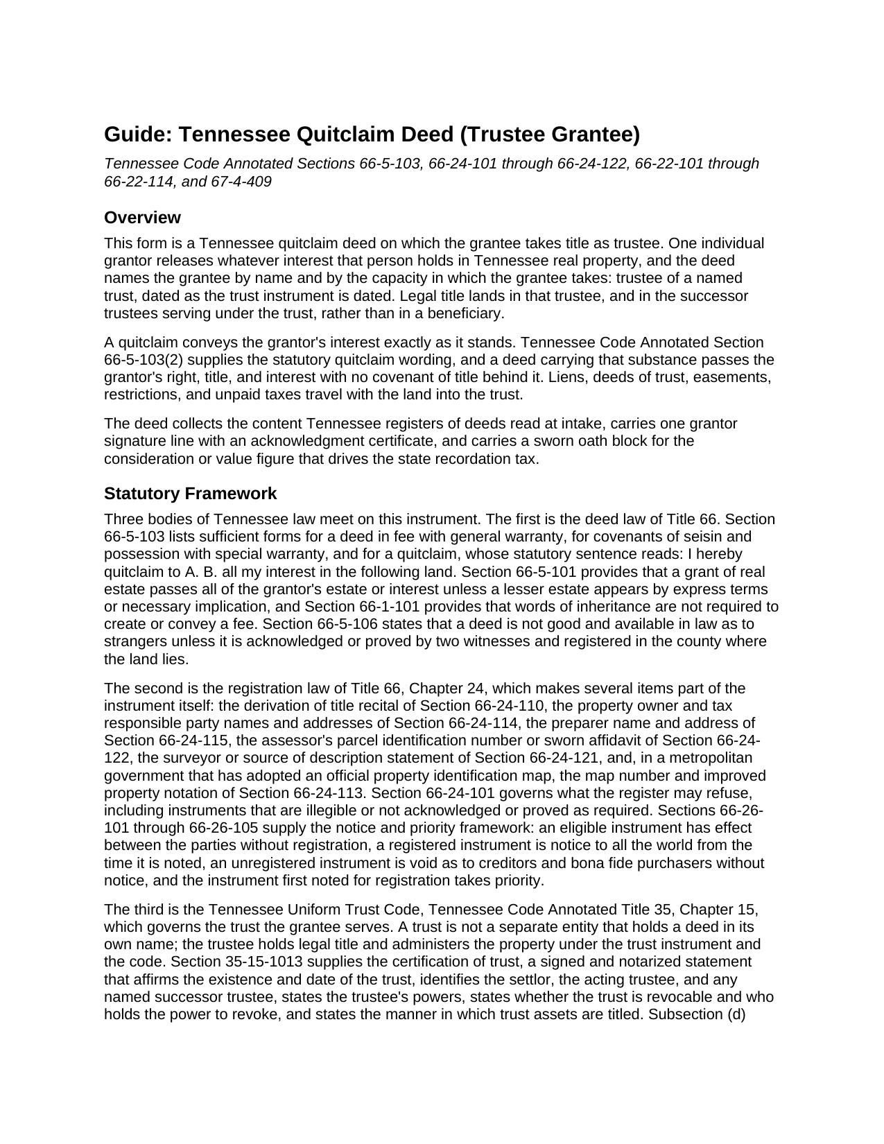 Jackson County Quitclaim Deed (Trustee Grantee) Guide