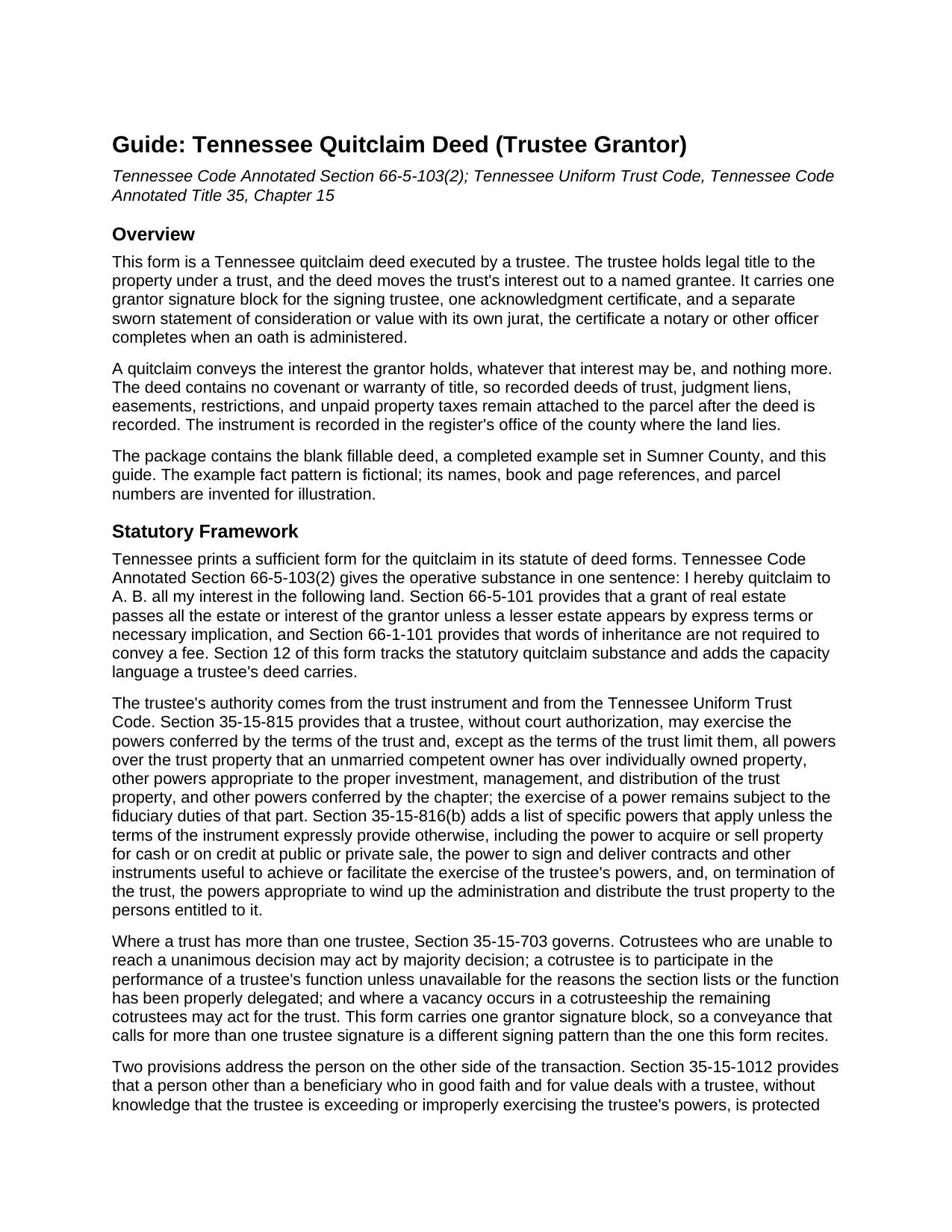 Wilson County Quitclaim Deed (Trustee Grantor) Guide