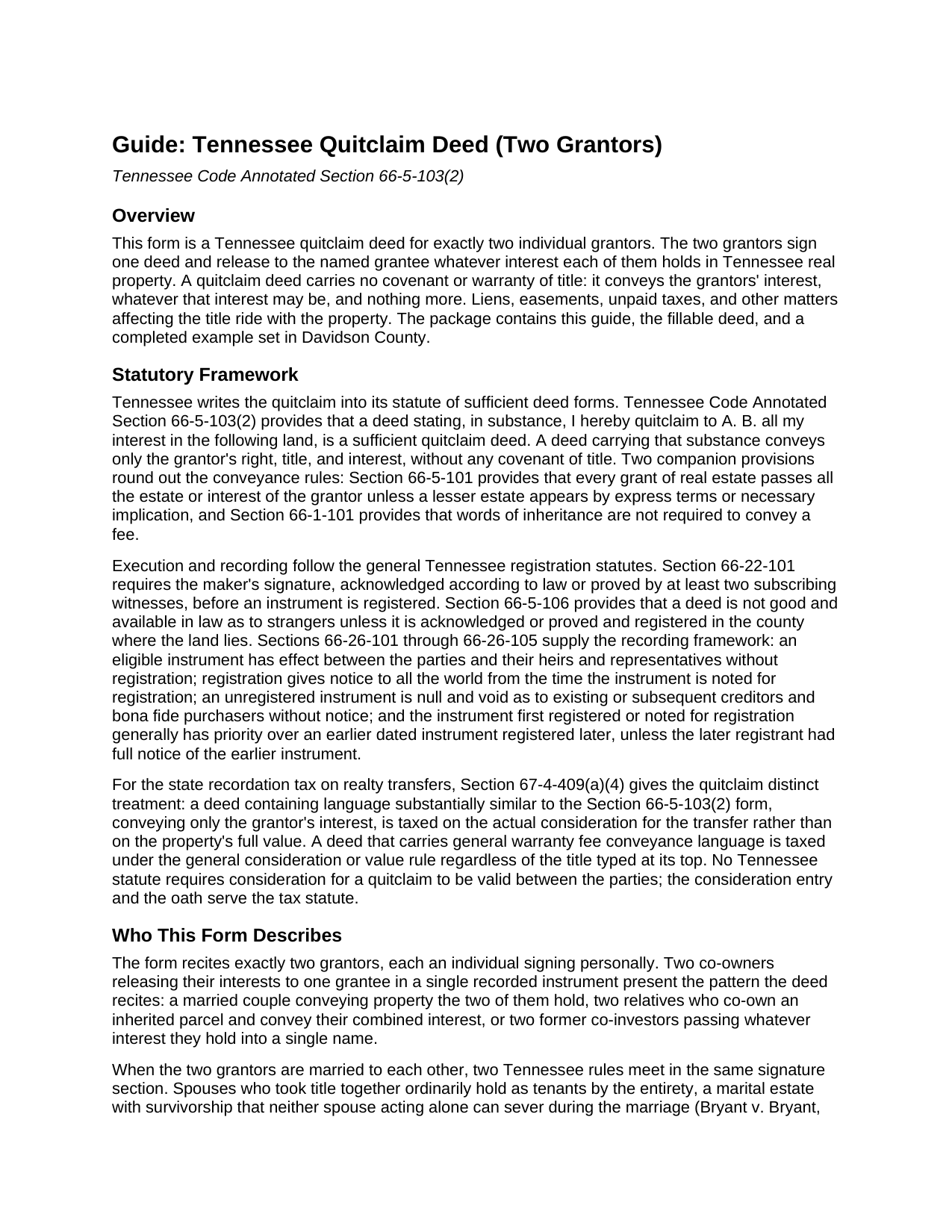 Van Buren County Quitclaim Deed (Two Grantors) Guide