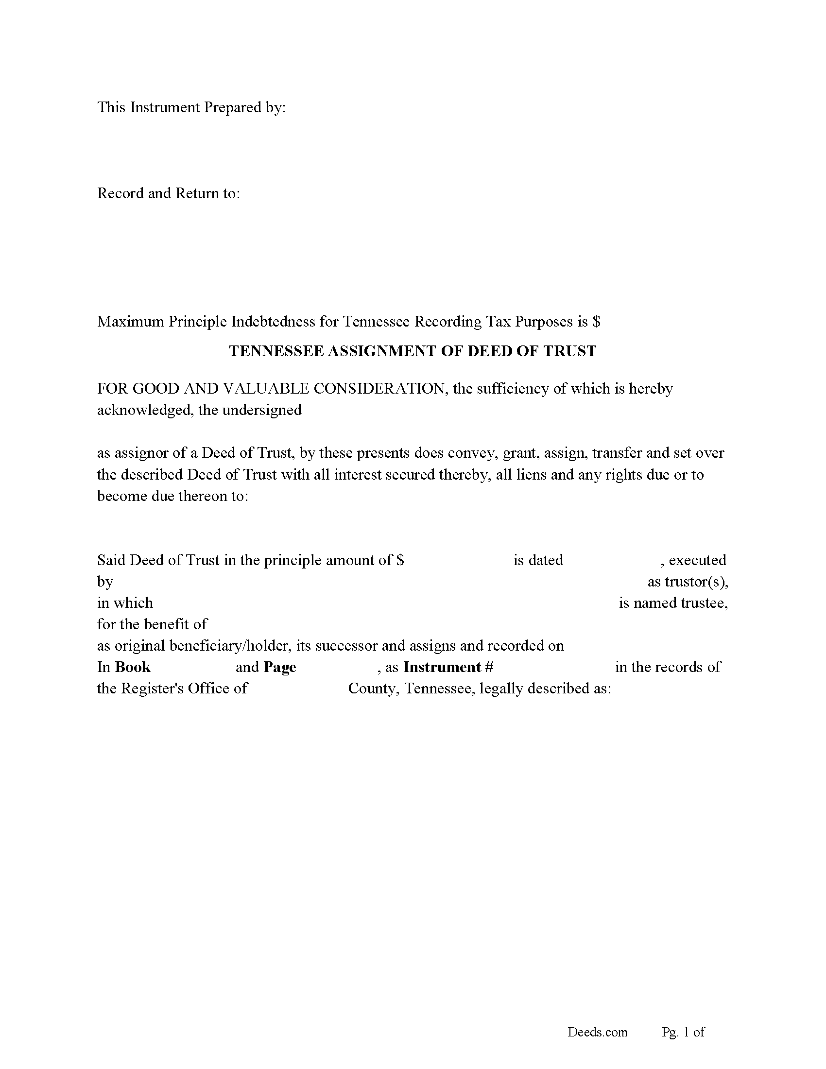 Tennessee Assignment of Deed of Trust Image