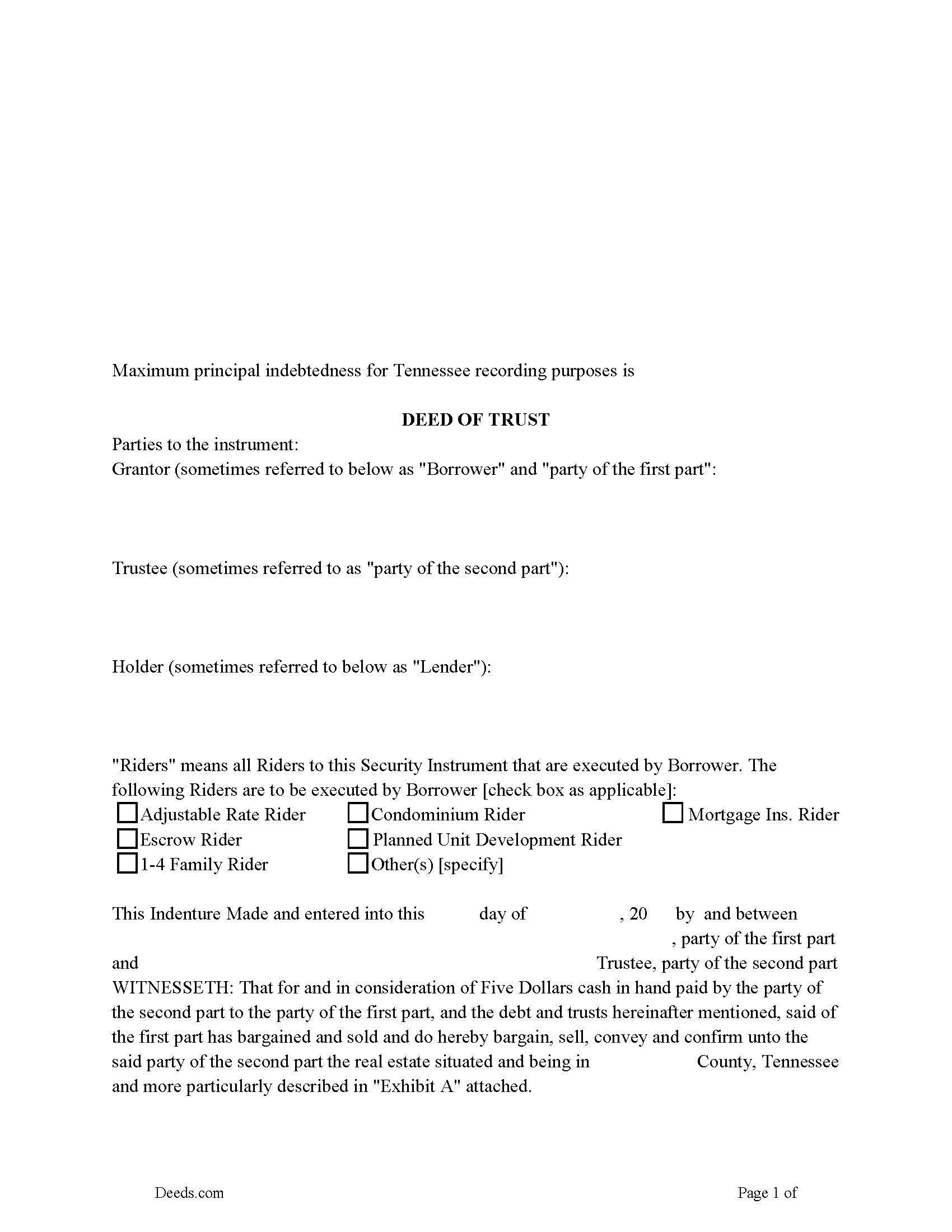 Tennessee Deed of Trust Image