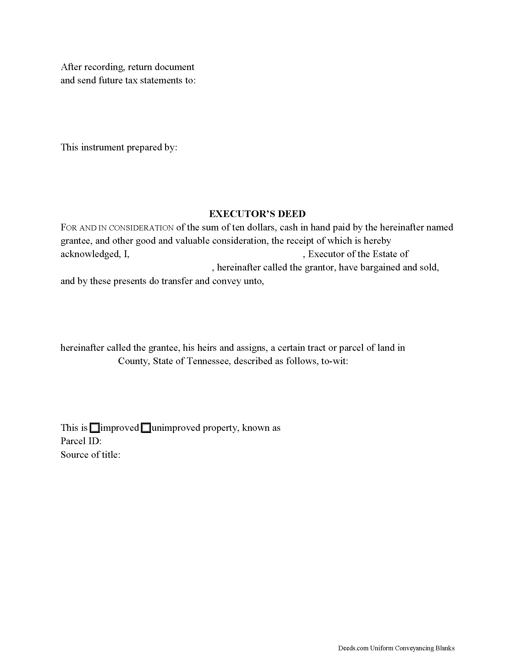 Tennessee Executor Deed Image