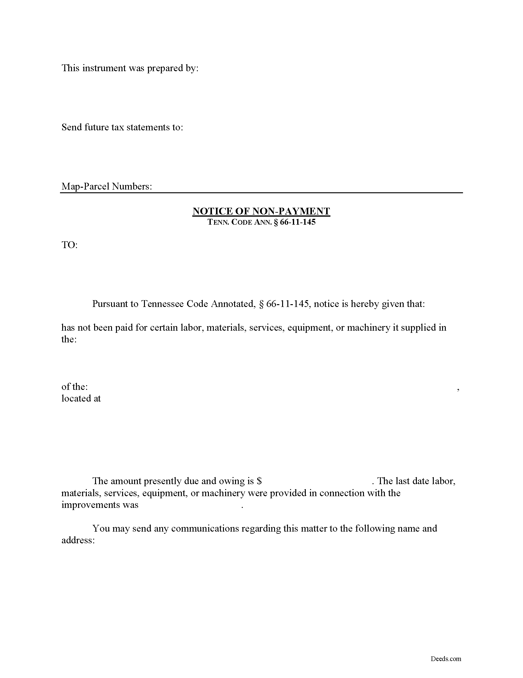Tennessee Notice of Non-Payment Image