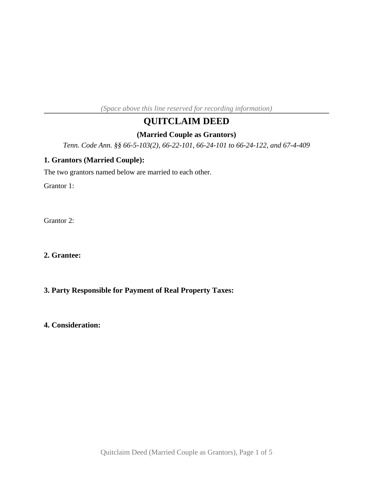 Tennessee Quitclaim Deed (Married Couple as Grantors)