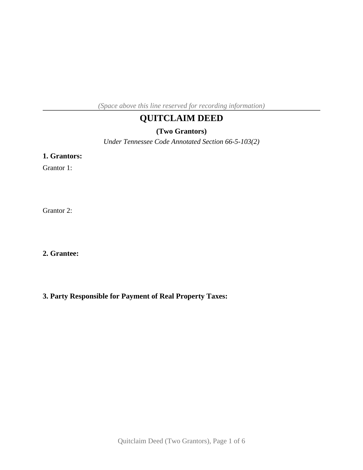 Tennessee Quitclaim Deed (Two Grantors)