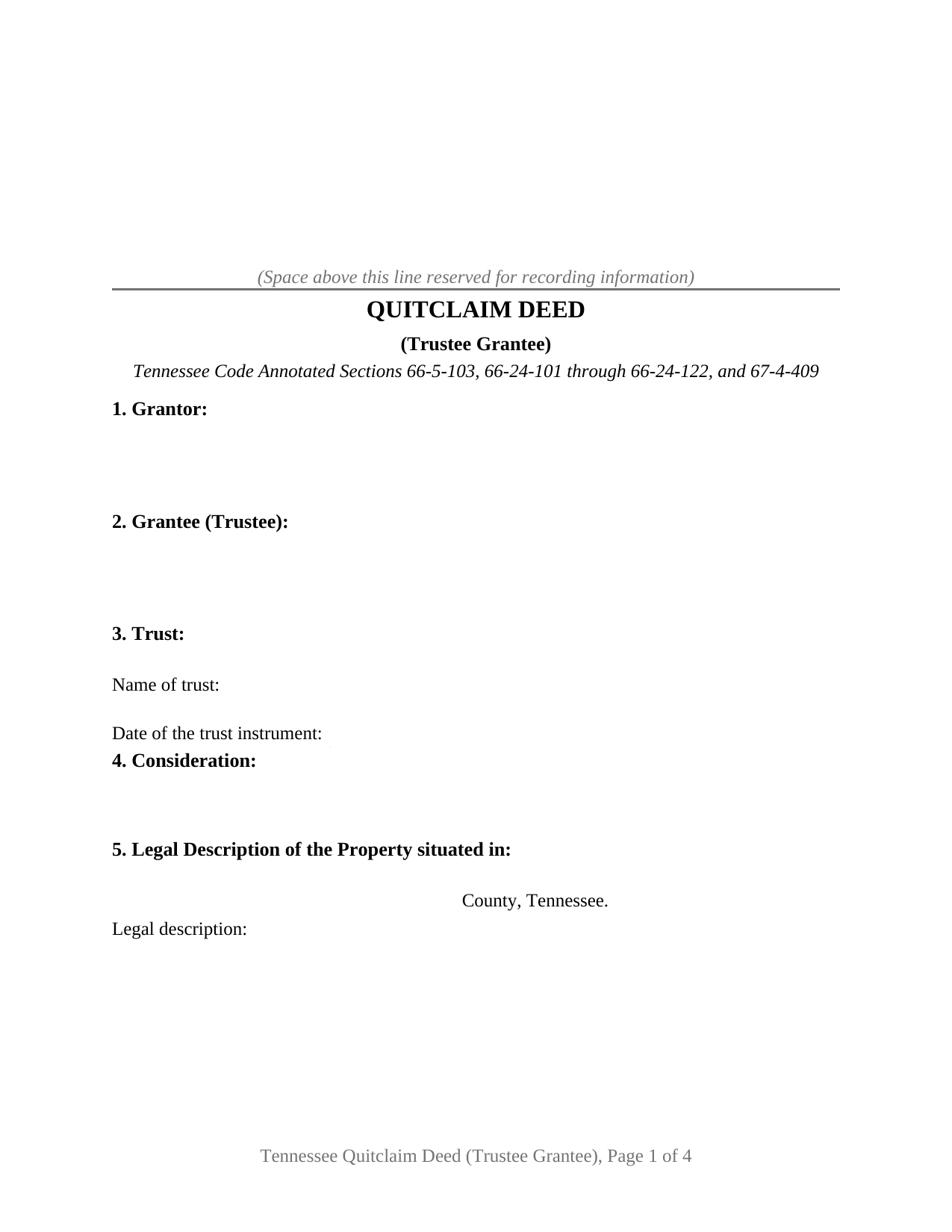 Tennessee Quitclaim Deed (Trustee Grantee)