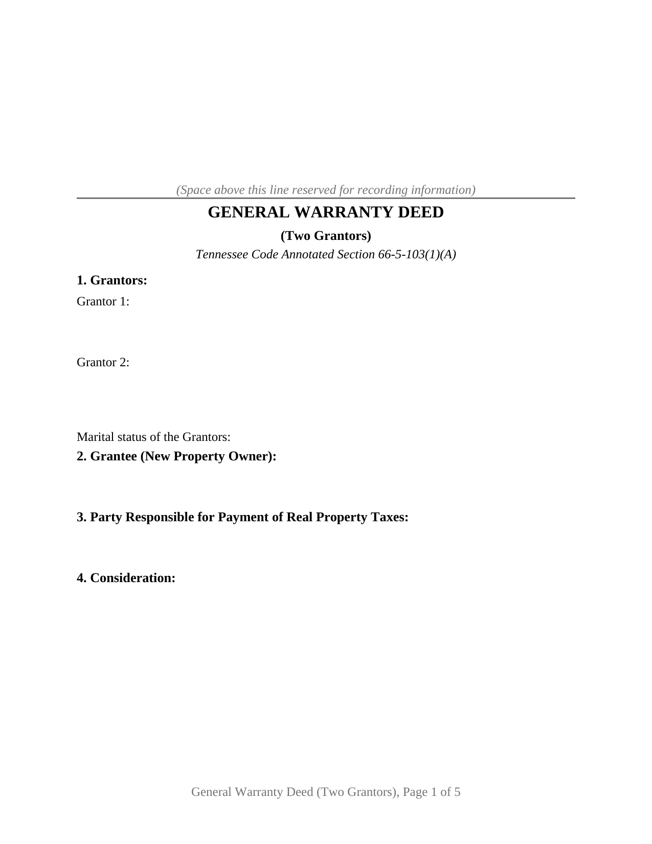 Tennessee Warranty Deed (Two Grantors)