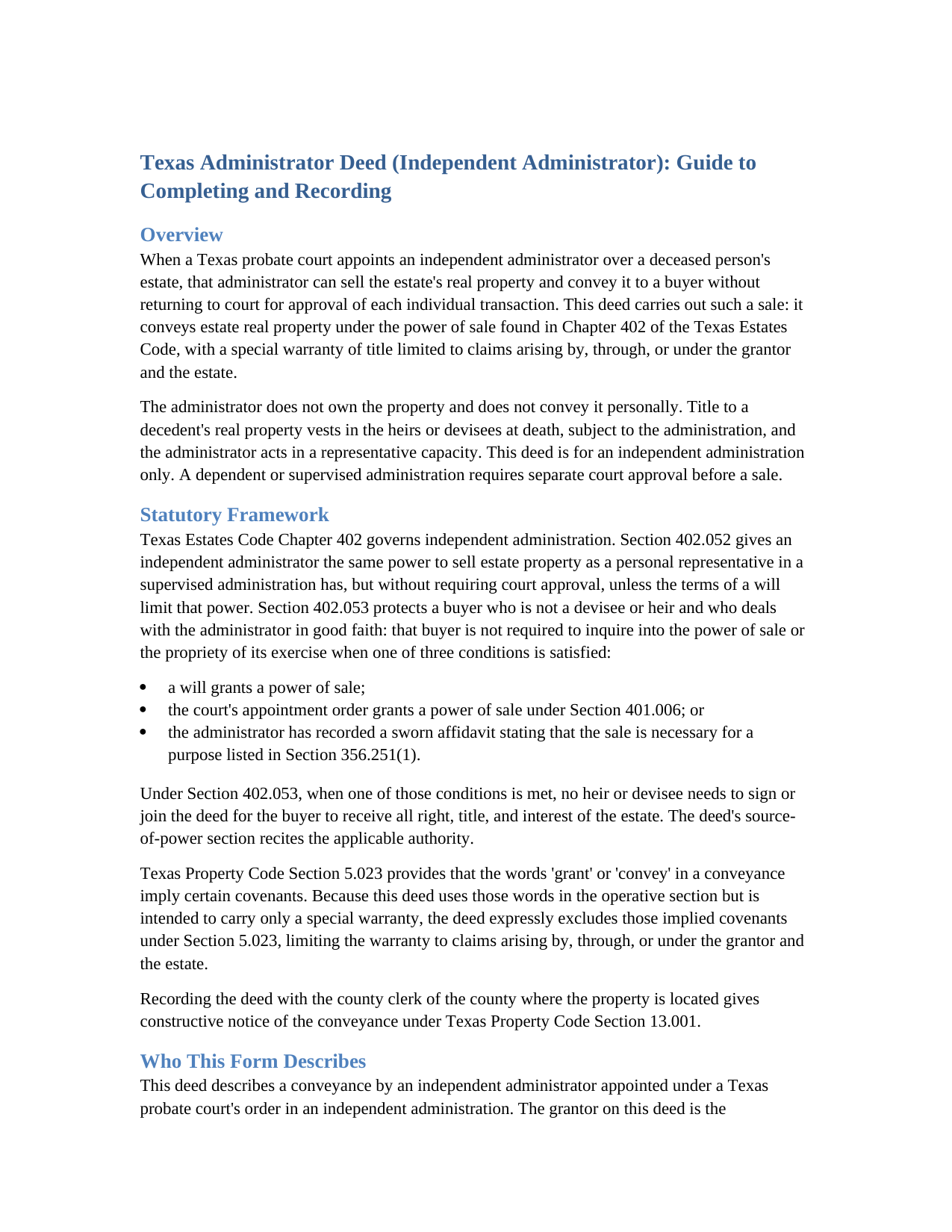 Throckmorton County Administrator Deed (Independent Administrator) Guide
