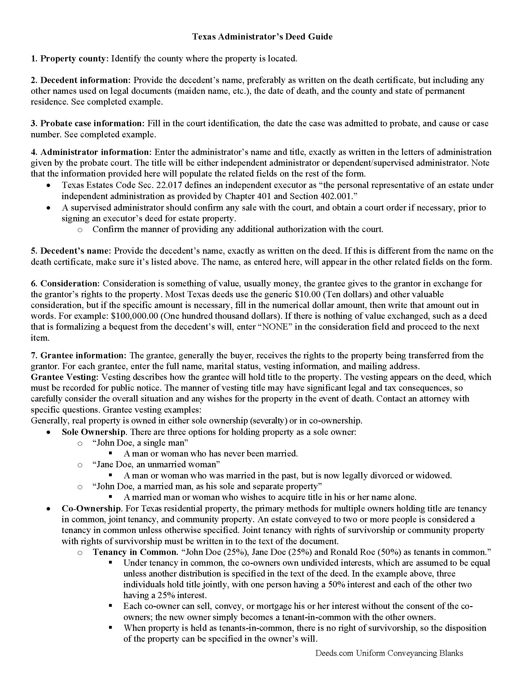 Freestone County Administrator Deed Guide