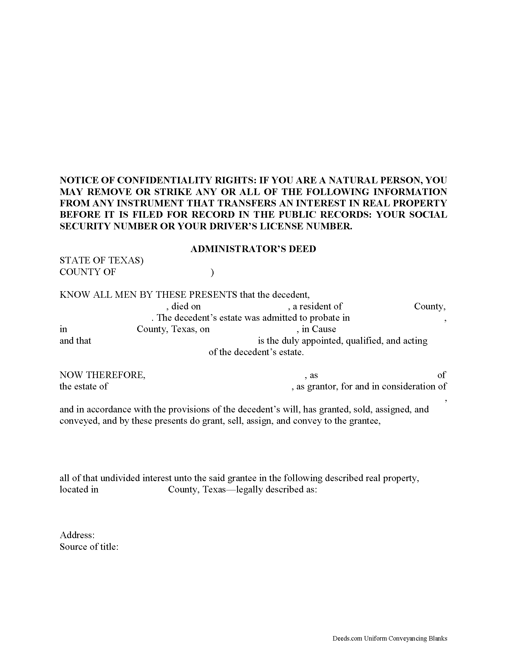 Freestone County Administrator Deed Form