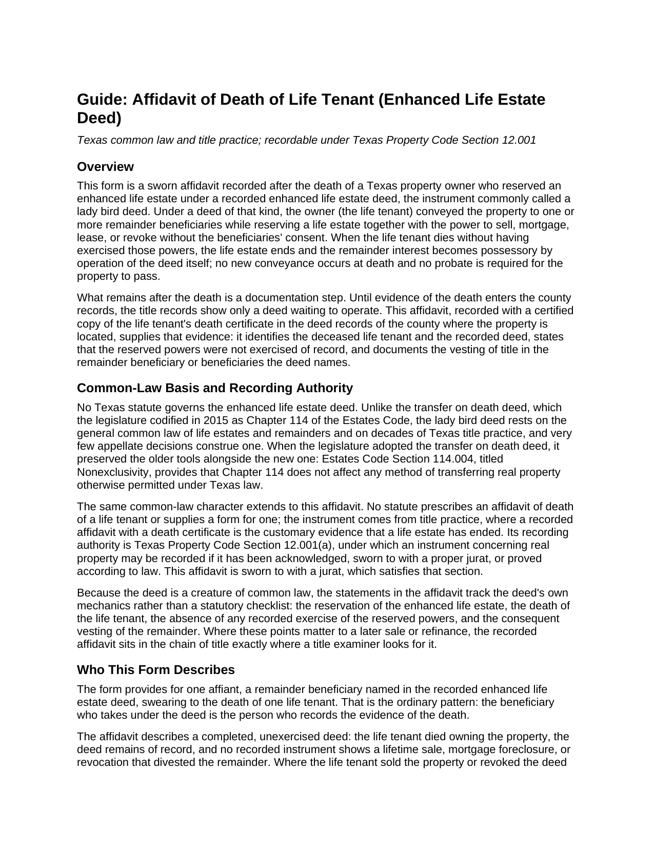 Delta County Affidavit of Death of Life Tenant (Enhanced Life Estate Deed) Guide